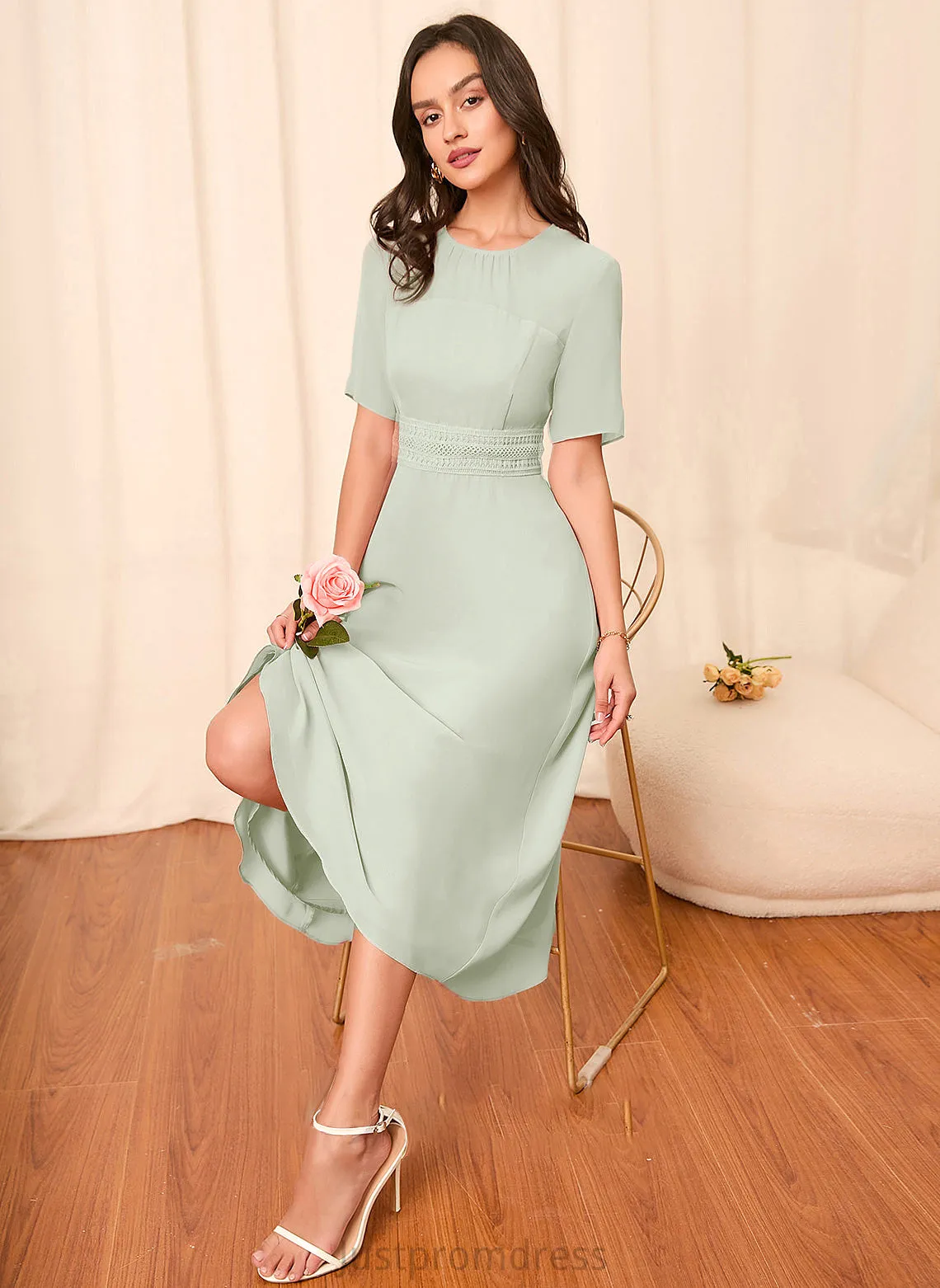 Fabric Straps Sleeves Knee-Length Silhouette A-Line Length Sleeve Gabriela A-Line/Princess Knee Length Natural Waist Bridesmaid Dresses