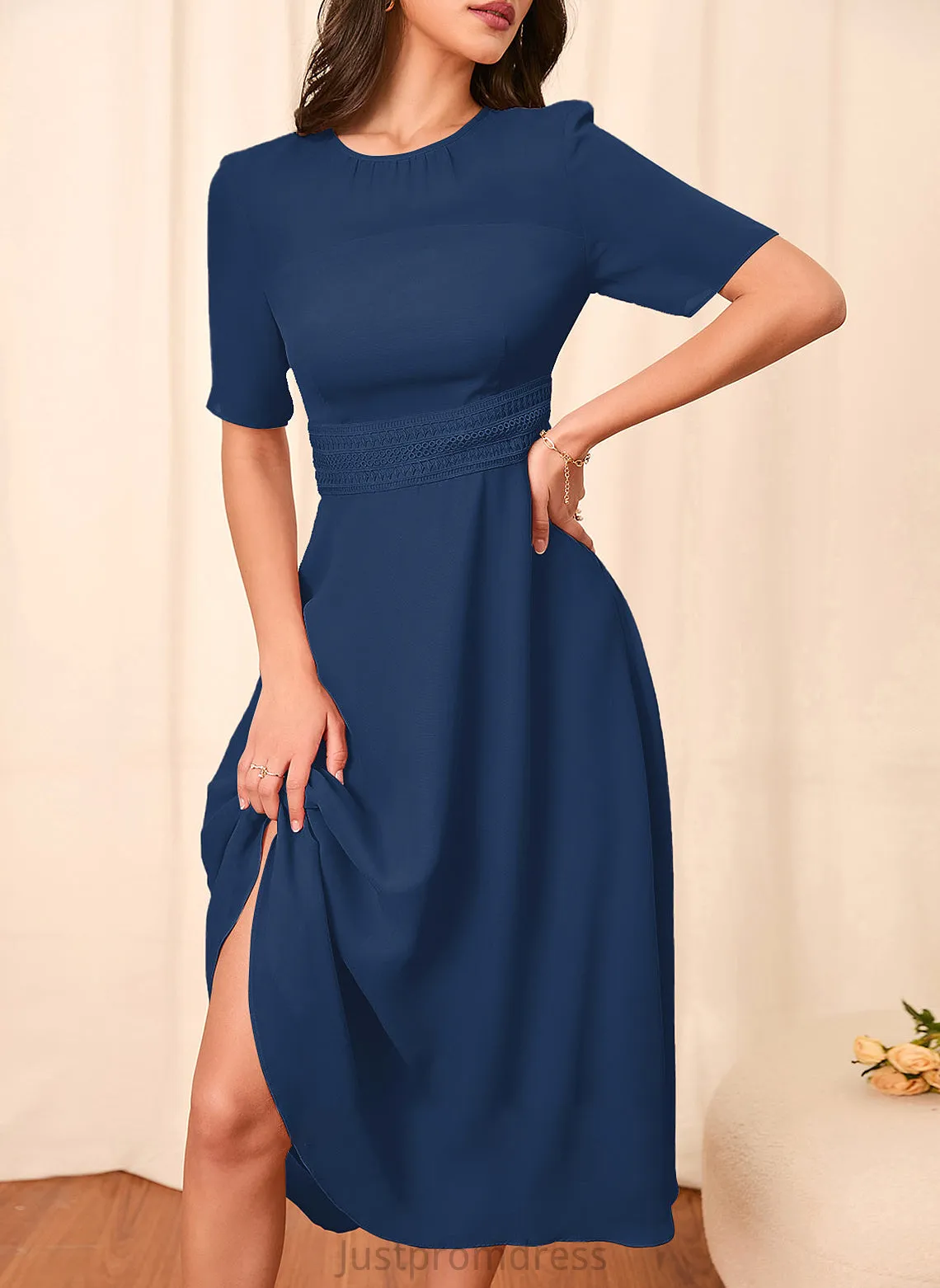 Fabric Straps Sleeves Knee-Length Silhouette A-Line Length Sleeve Gabriela A-Line/Princess Knee Length Natural Waist Bridesmaid Dresses