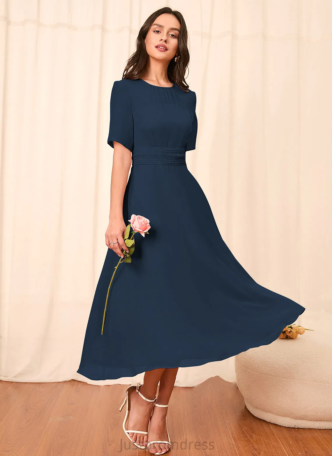 Fabric Straps Sleeves Knee-Length Silhouette A-Line Length Sleeve Gabriela A-Line/Princess Knee Length Natural Waist Bridesmaid Dresses