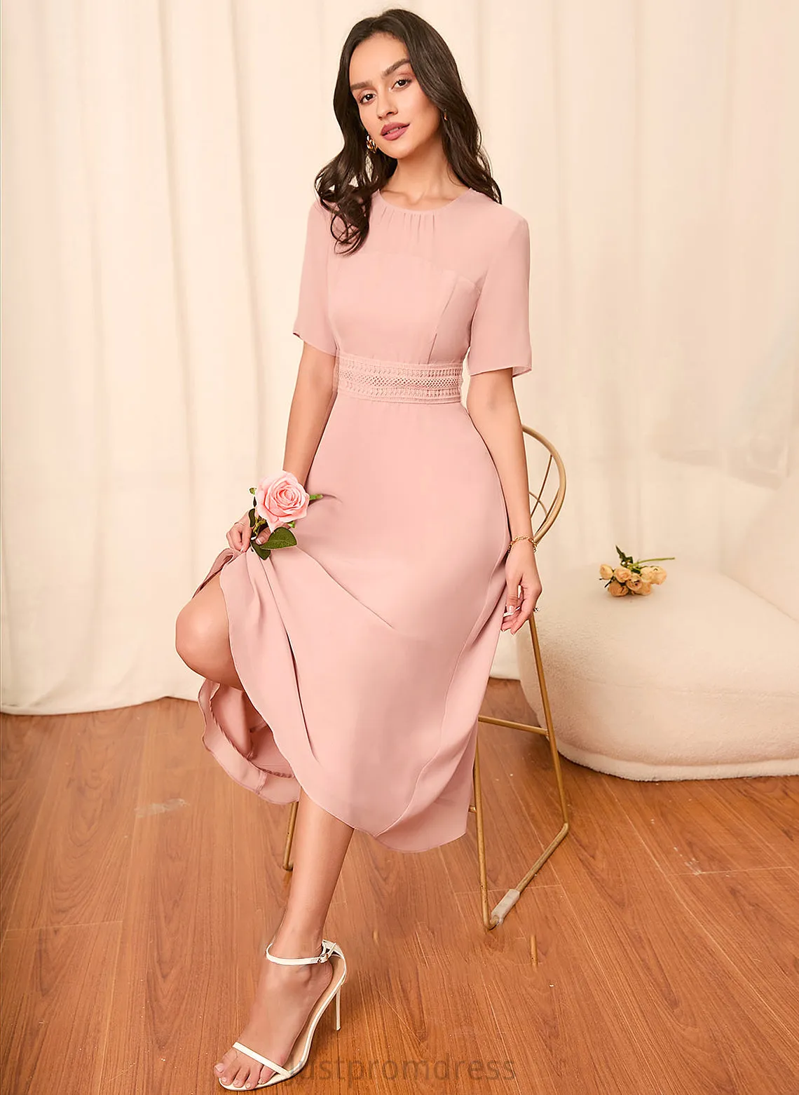 Fabric Straps Sleeves Knee-Length Silhouette A-Line Length Sleeve Gabriela A-Line/Princess Knee Length Natural Waist Bridesmaid Dresses