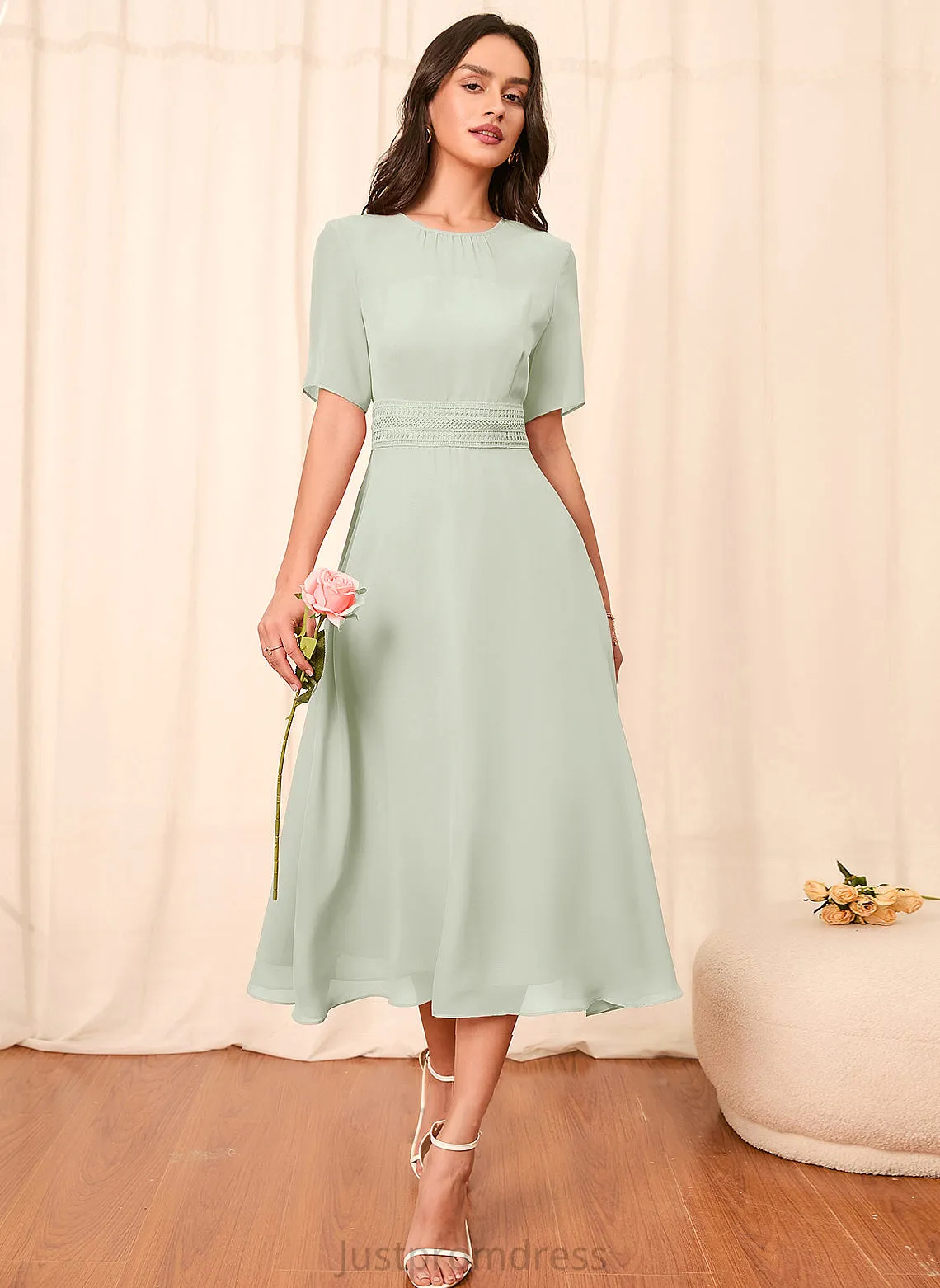 Fabric Straps Sleeves Knee-Length Silhouette A-Line Length Sleeve Gabriela A-Line/Princess Knee Length Natural Waist Bridesmaid Dresses