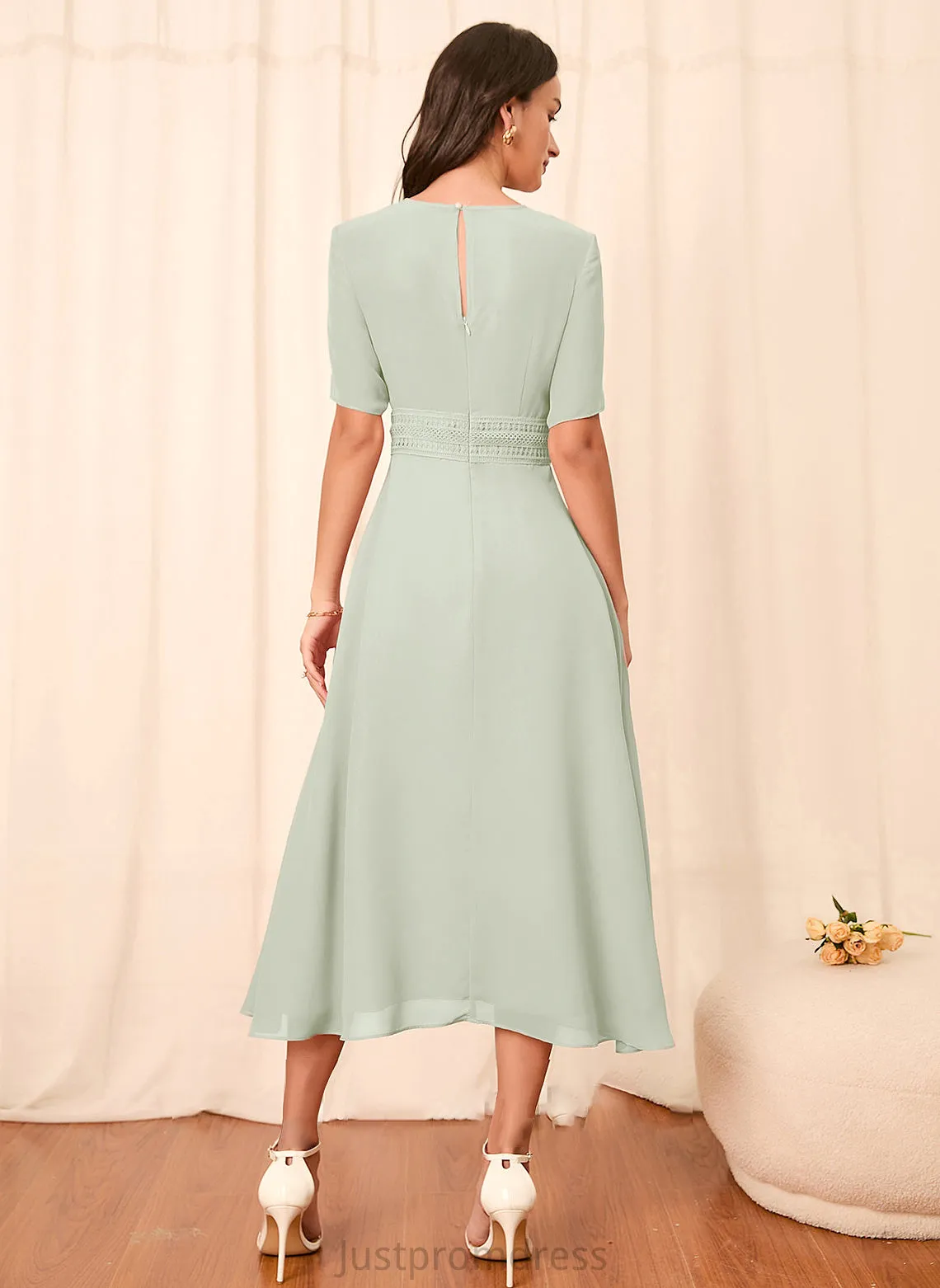 Fabric Straps Sleeves Knee-Length Silhouette A-Line Length Sleeve Gabriela A-Line/Princess Knee Length Natural Waist Bridesmaid Dresses