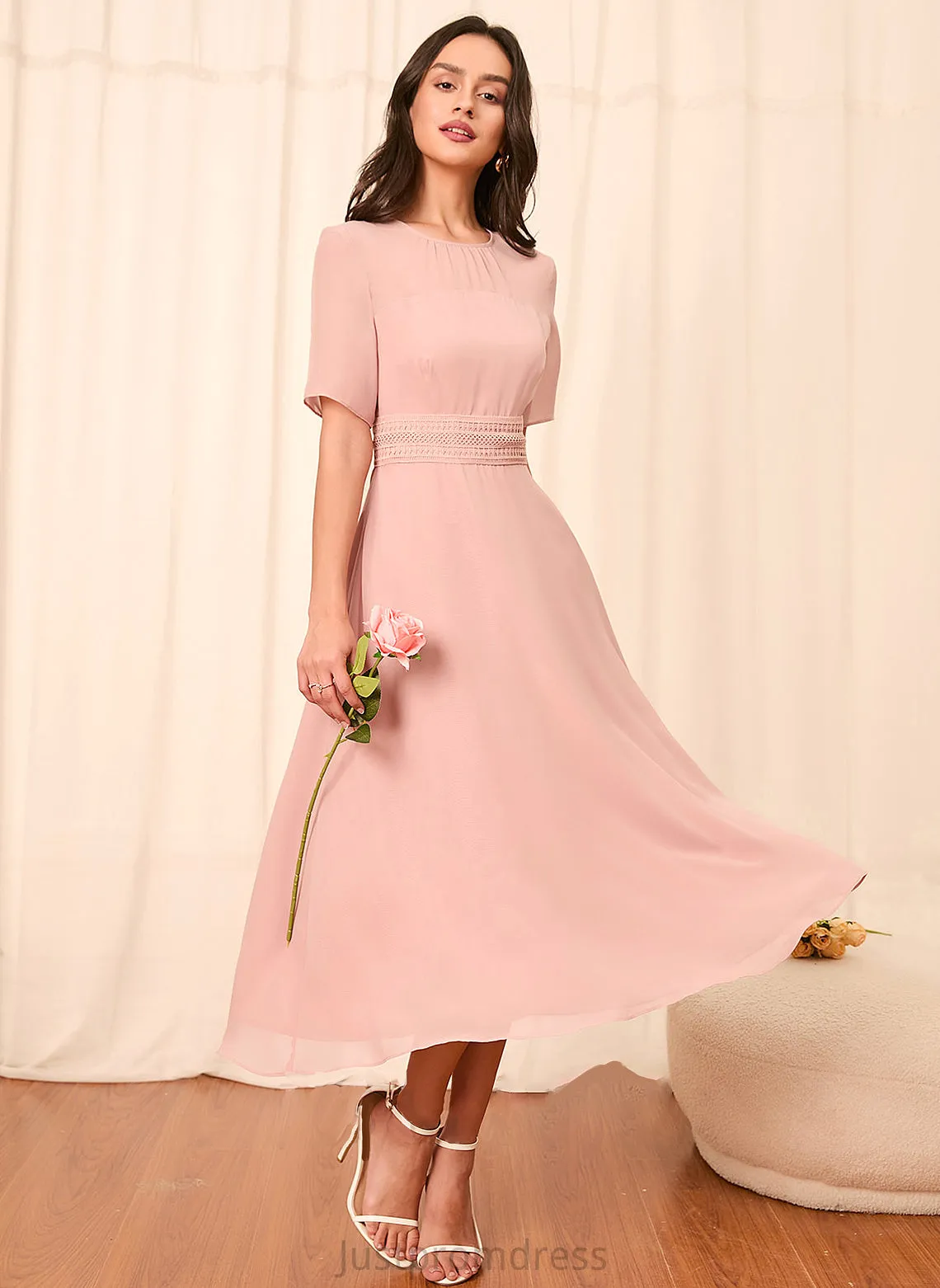Fabric Straps Sleeves Knee-Length Silhouette A-Line Length Sleeve Gabriela A-Line/Princess Knee Length Natural Waist Bridesmaid Dresses