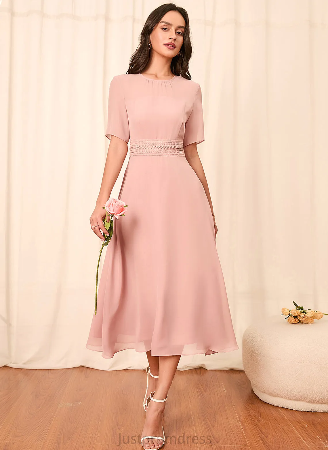 Fabric Straps Sleeves Knee-Length Silhouette A-Line Length Sleeve Gabriela A-Line/Princess Knee Length Natural Waist Bridesmaid Dresses
