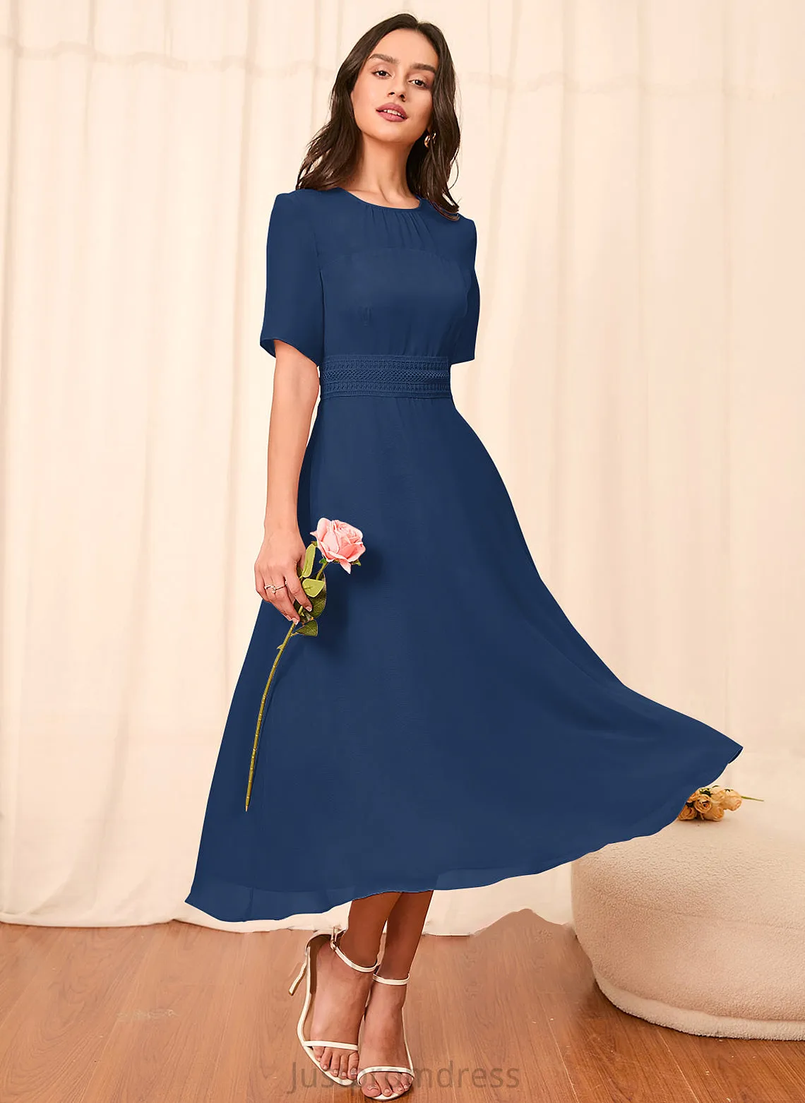Fabric Straps Sleeves Knee-Length Silhouette A-Line Length Sleeve Gabriela A-Line/Princess Knee Length Natural Waist Bridesmaid Dresses