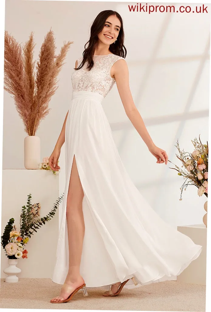 Floor-Length A-Line Meredith With Dress Wedding Split Wedding Dresses Front Beading Illusion