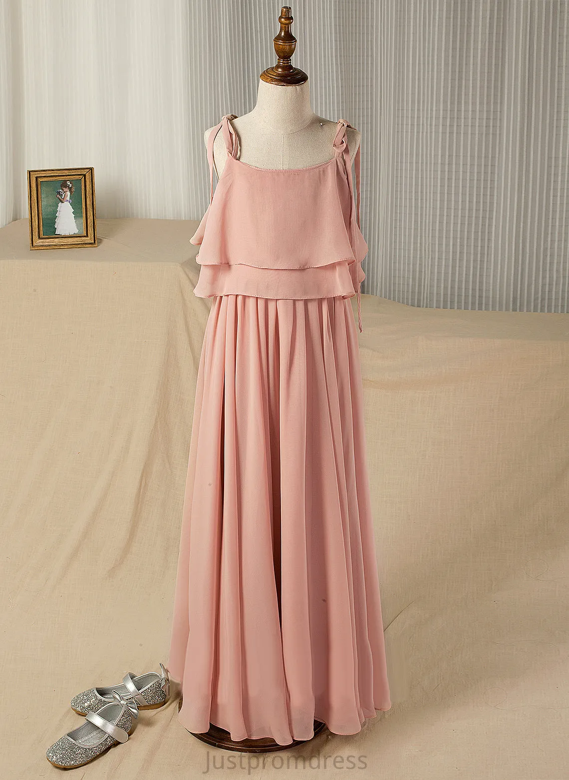 Floor-length Flower Girl Dresses A-Line Alexandra Neckline/Straps Sleeveless Chiffon Flower Square - Girl Dress
