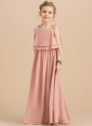 Floor-length Flower Girl Dresses A-Line Alexandra Neckline/Straps Sleeveless Chiffon Flower Square - Girl Dress