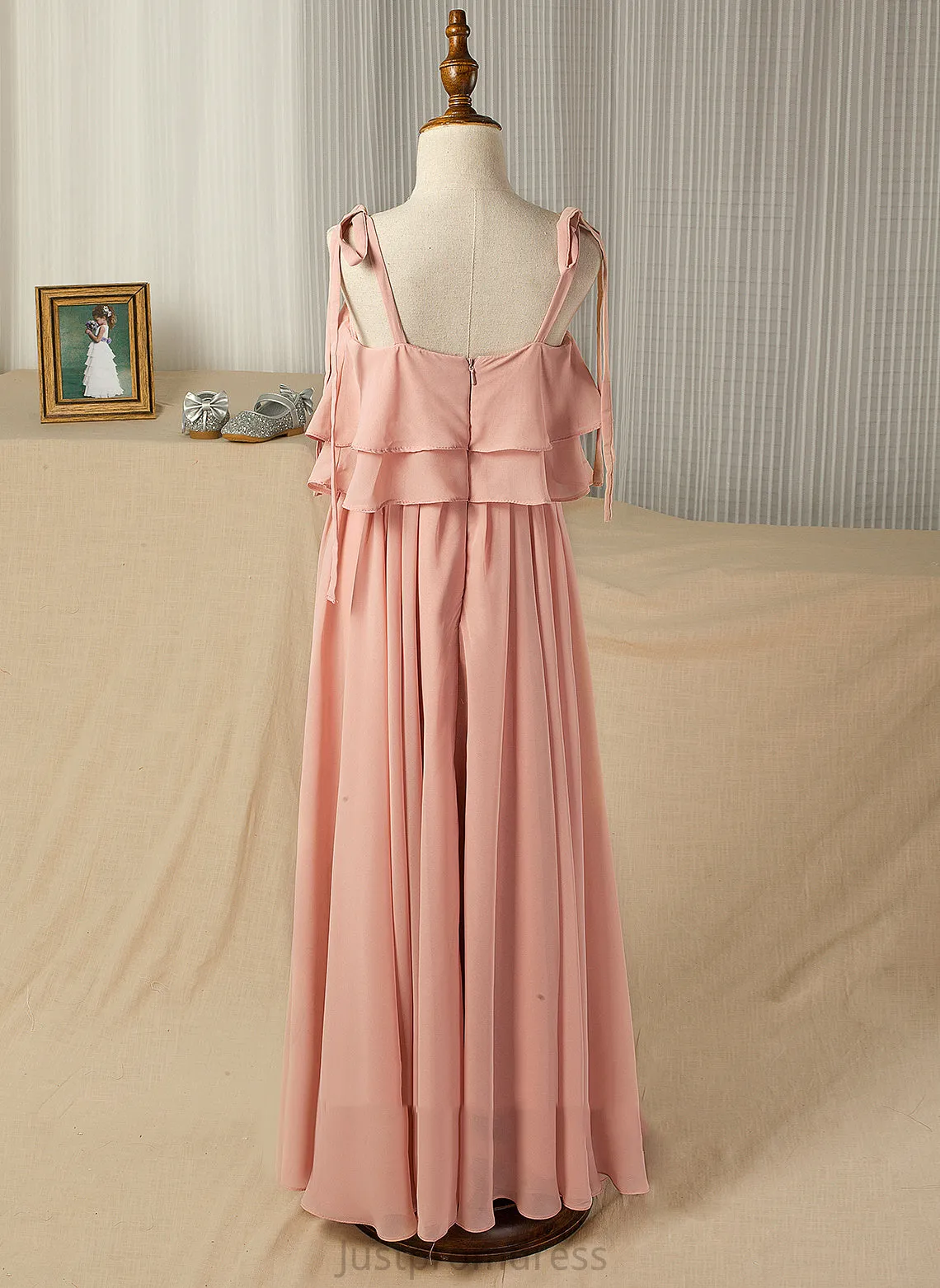 Floor-length Flower Girl Dresses A-Line Alexandra Neckline/Straps Sleeveless Chiffon Flower Square - Girl Dress