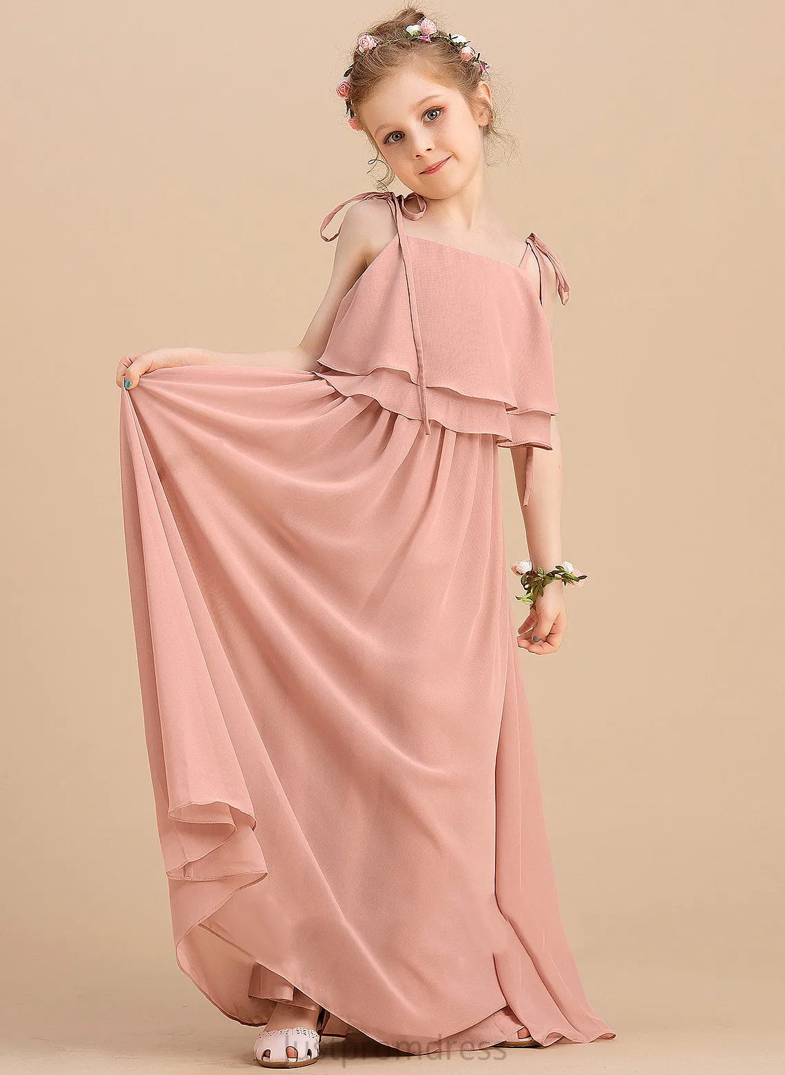 Floor-length Flower Girl Dresses A-Line Alexandra Neckline/Straps Sleeveless Chiffon Flower Square - Girl Dress