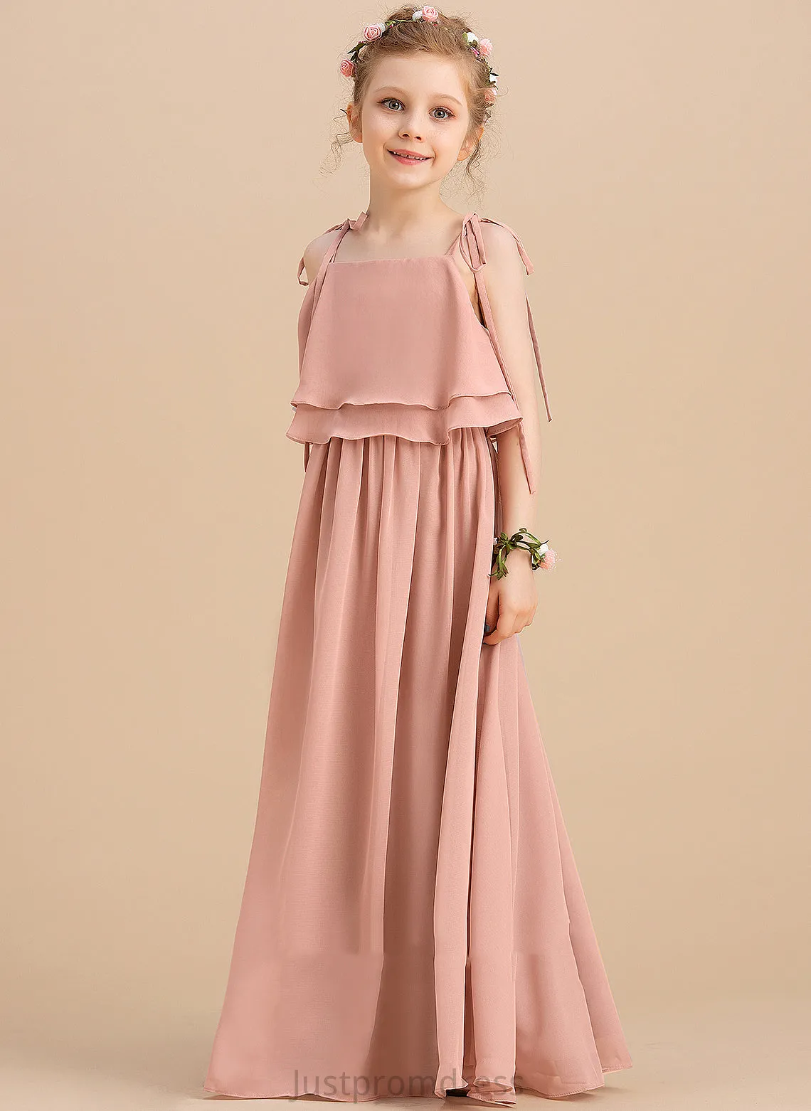 Floor-length Flower Girl Dresses A-Line Alexandra Neckline/Straps Sleeveless Chiffon Flower Square - Girl Dress
