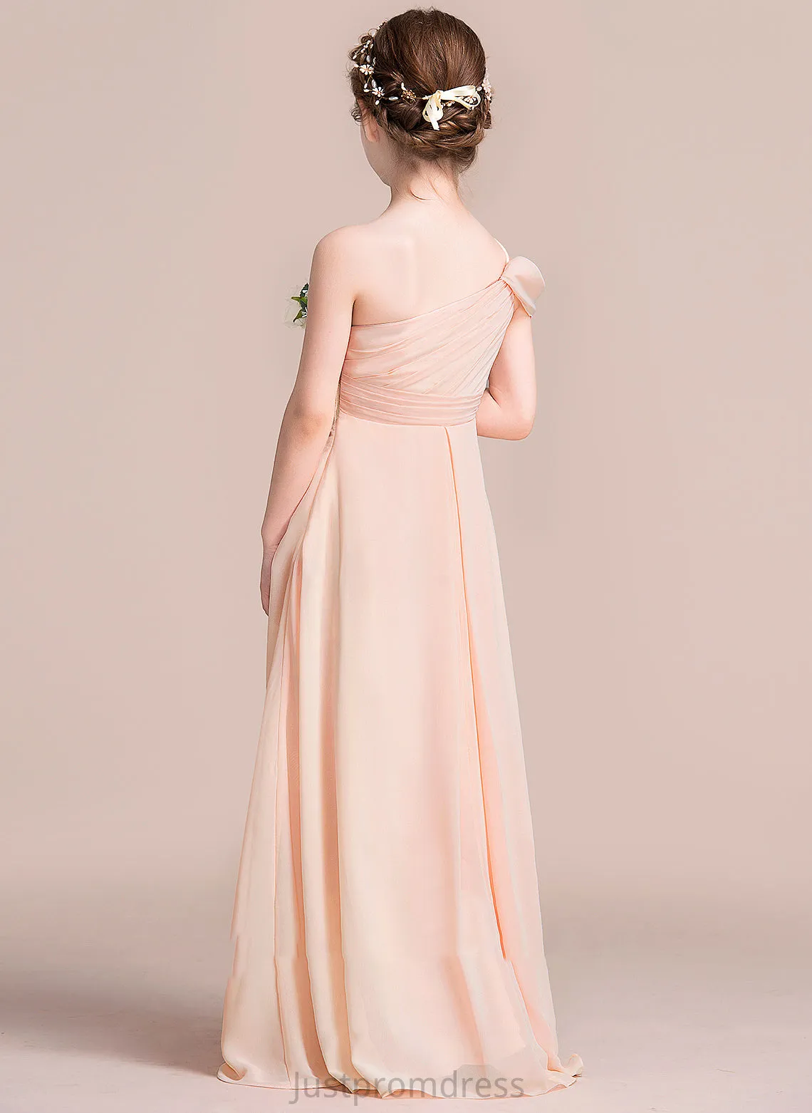 Floor-Length Junior Bridesmaid Dresses Ruffle Chiffon With Abigayle A-Line One-Shoulder