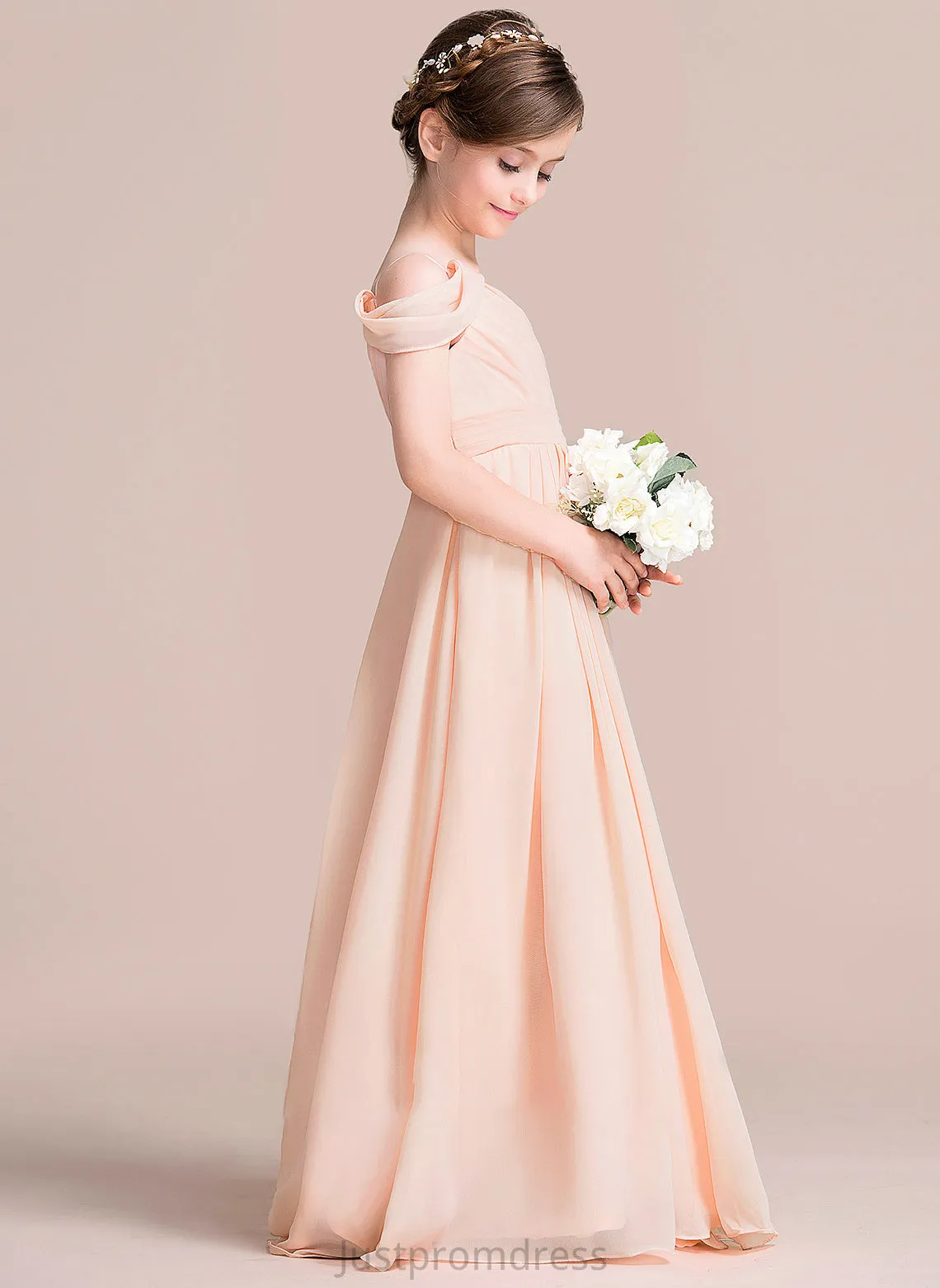 Floor-Length Junior Bridesmaid Dresses Ruffle Chiffon With Abigayle A-Line One-Shoulder