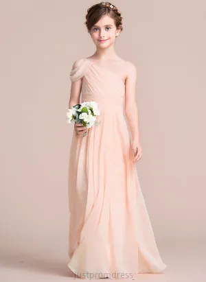 Floor-Length Junior Bridesmaid Dresses Ruffle Chiffon With Abigayle A-Line One-Shoulder