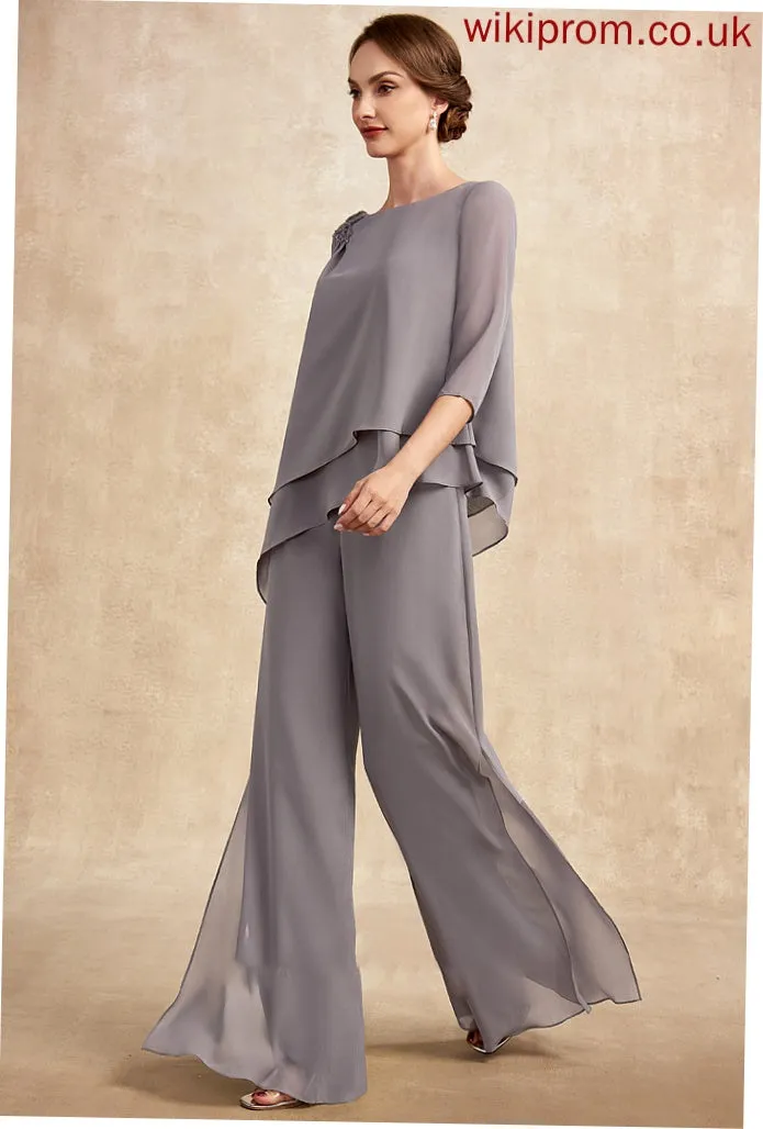 Floor-Length Neck Bride Beading Chiffon With Dress Jumpsuit/Pantsuit Mother of the Bride Dresses of the Raina Mother Scoop