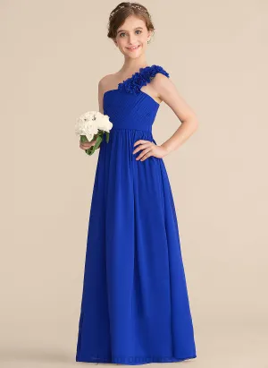 Flower(s) Chiffon Ruffle Junior Bridesmaid Dresses With One-Shoulder A-Line Aleah Floor-Length