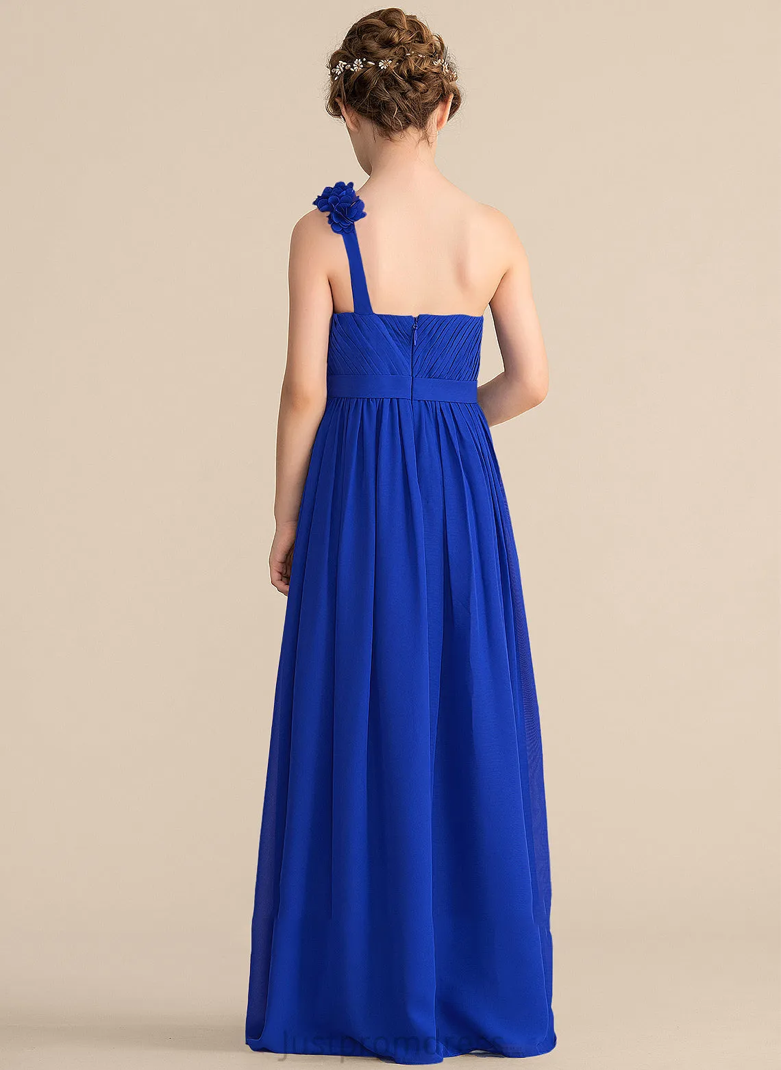 Flower(s) Chiffon Ruffle Junior Bridesmaid Dresses With One-Shoulder A-Line Aleah Floor-Length