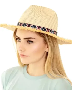 FRAYED TRIM AZTEC STRAW HAT