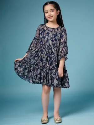 Girls Ethnic Motifs Printed Georgette A-Line Dress