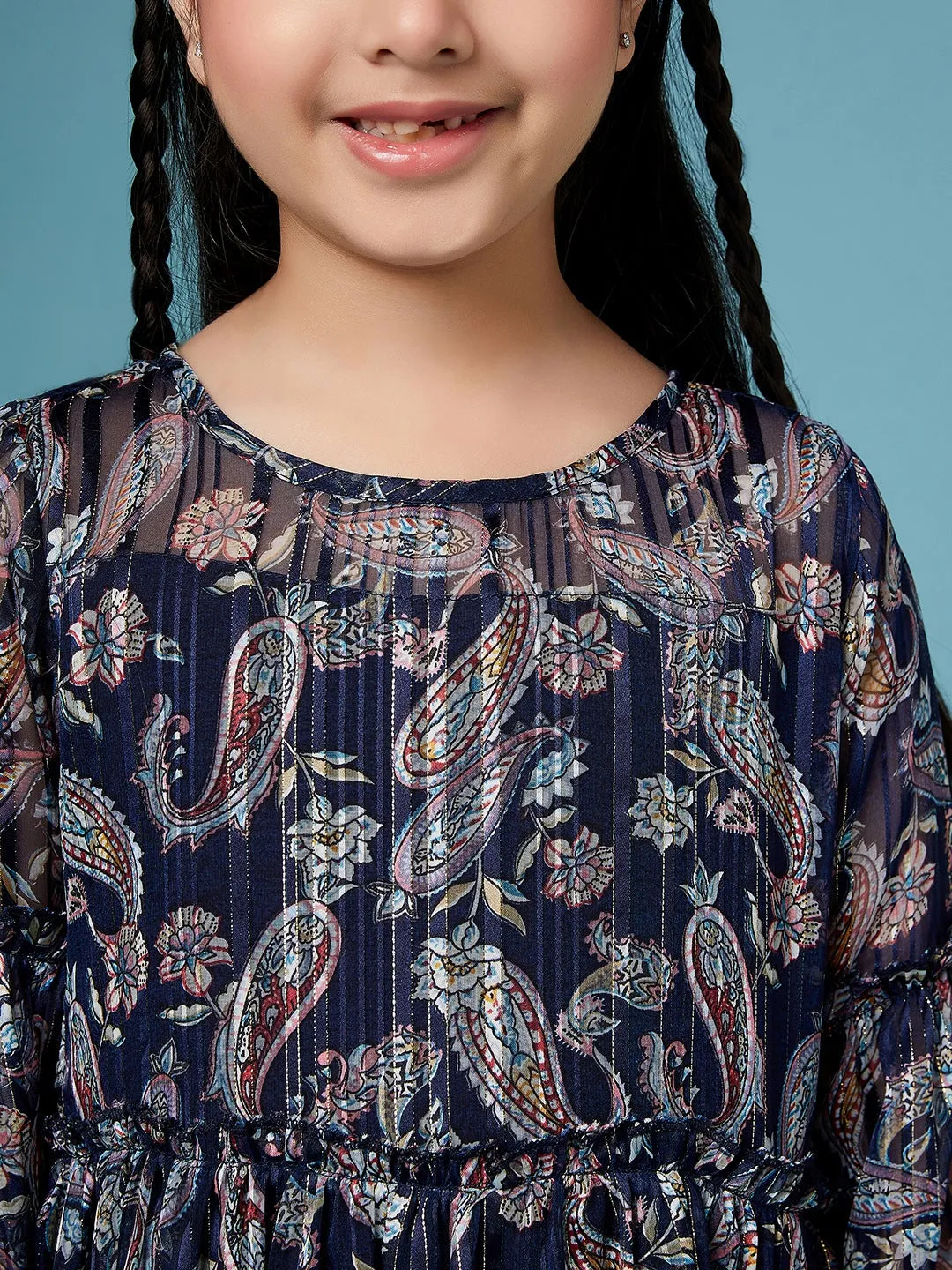 Girls Ethnic Motifs Printed Georgette A-Line Dress