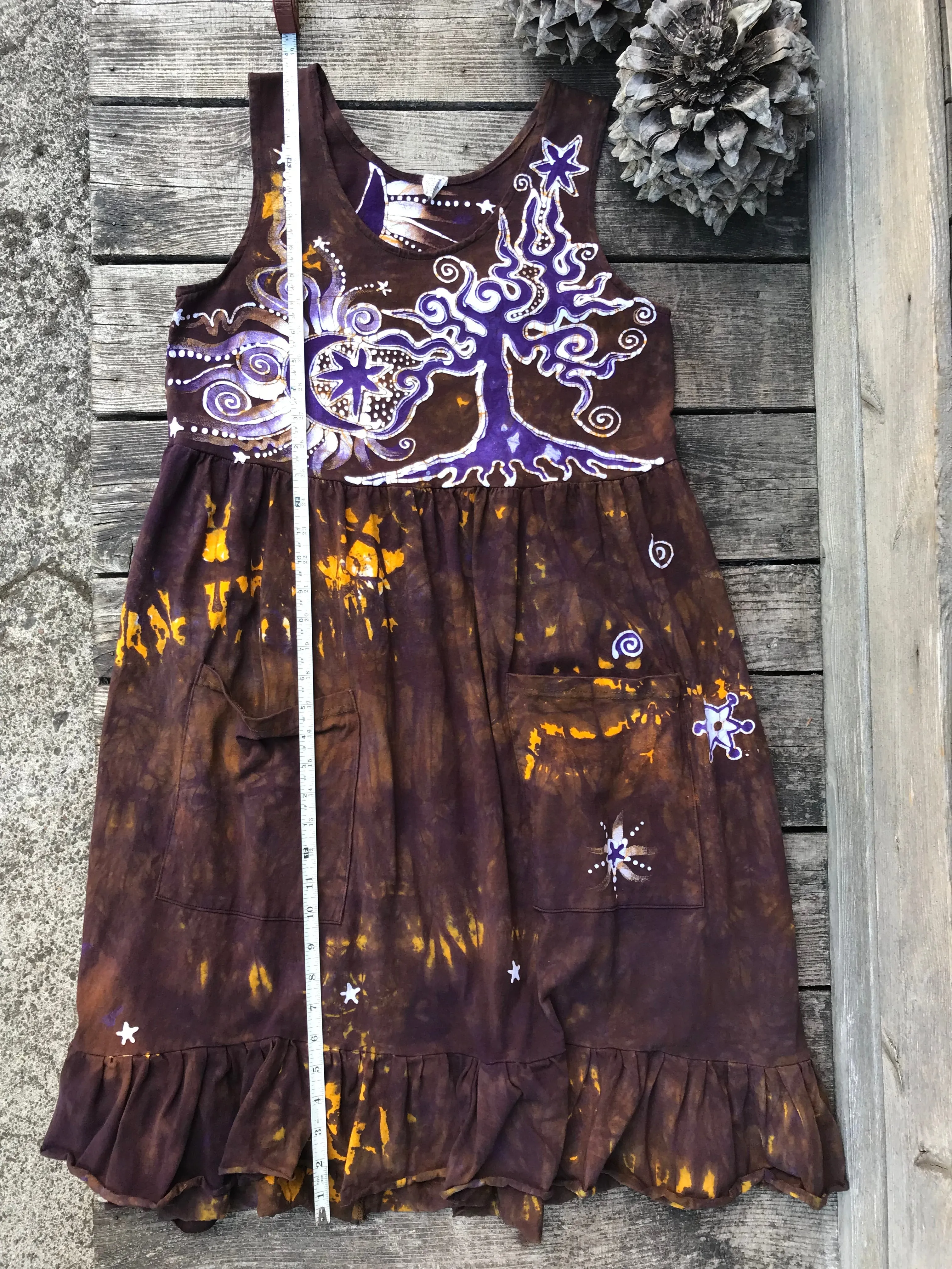 Golden Sun Purple Forest Farmer's Market Pocket Dress - Size Medium