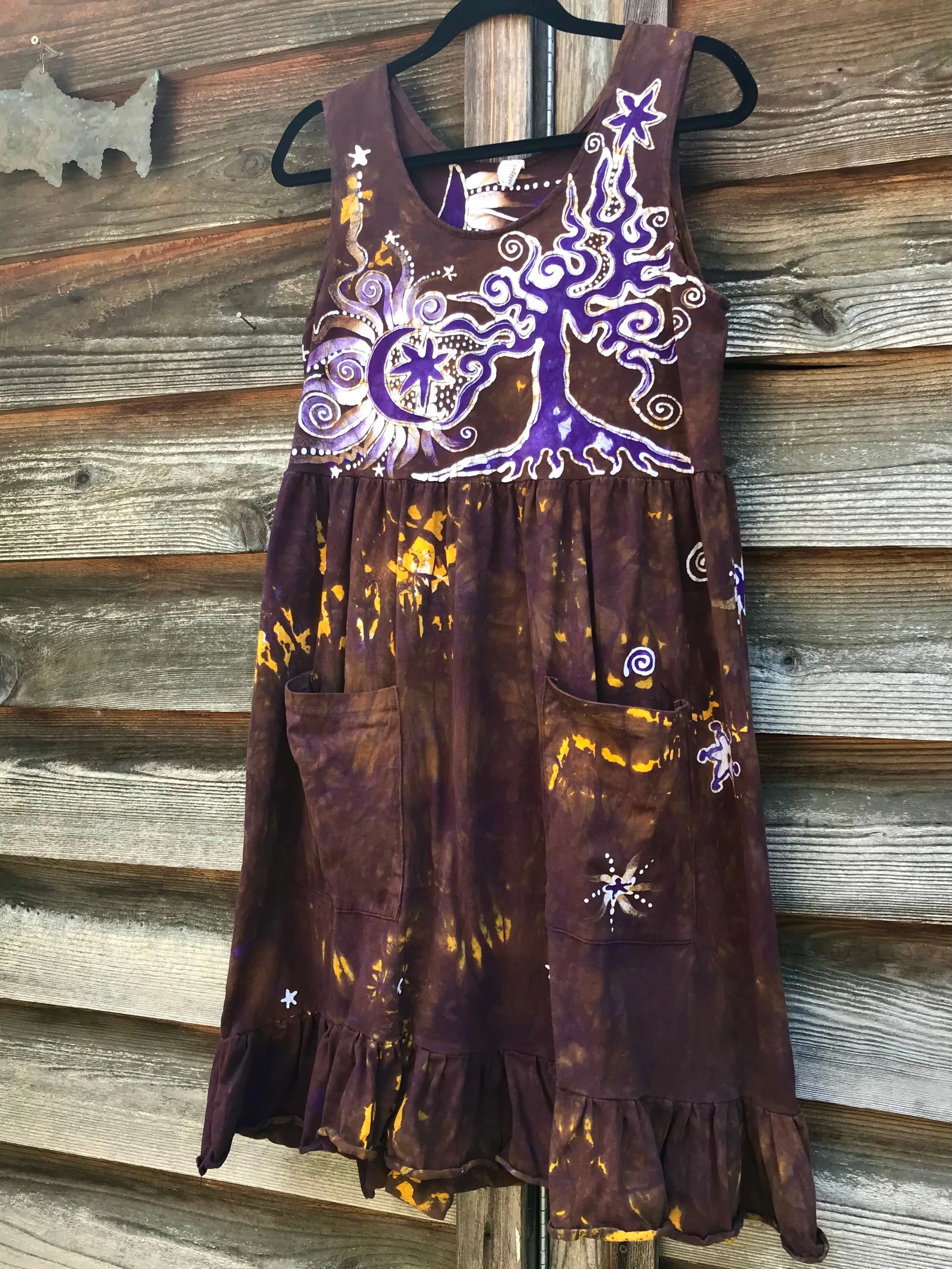 Golden Sun Purple Forest Farmer's Market Pocket Dress - Size Medium