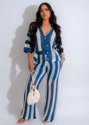Good Summer Knit  Pant Set Blue