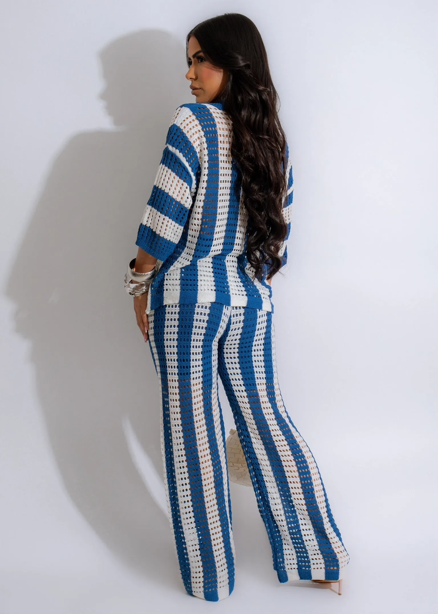 Good Summer Knit  Pant Set Blue