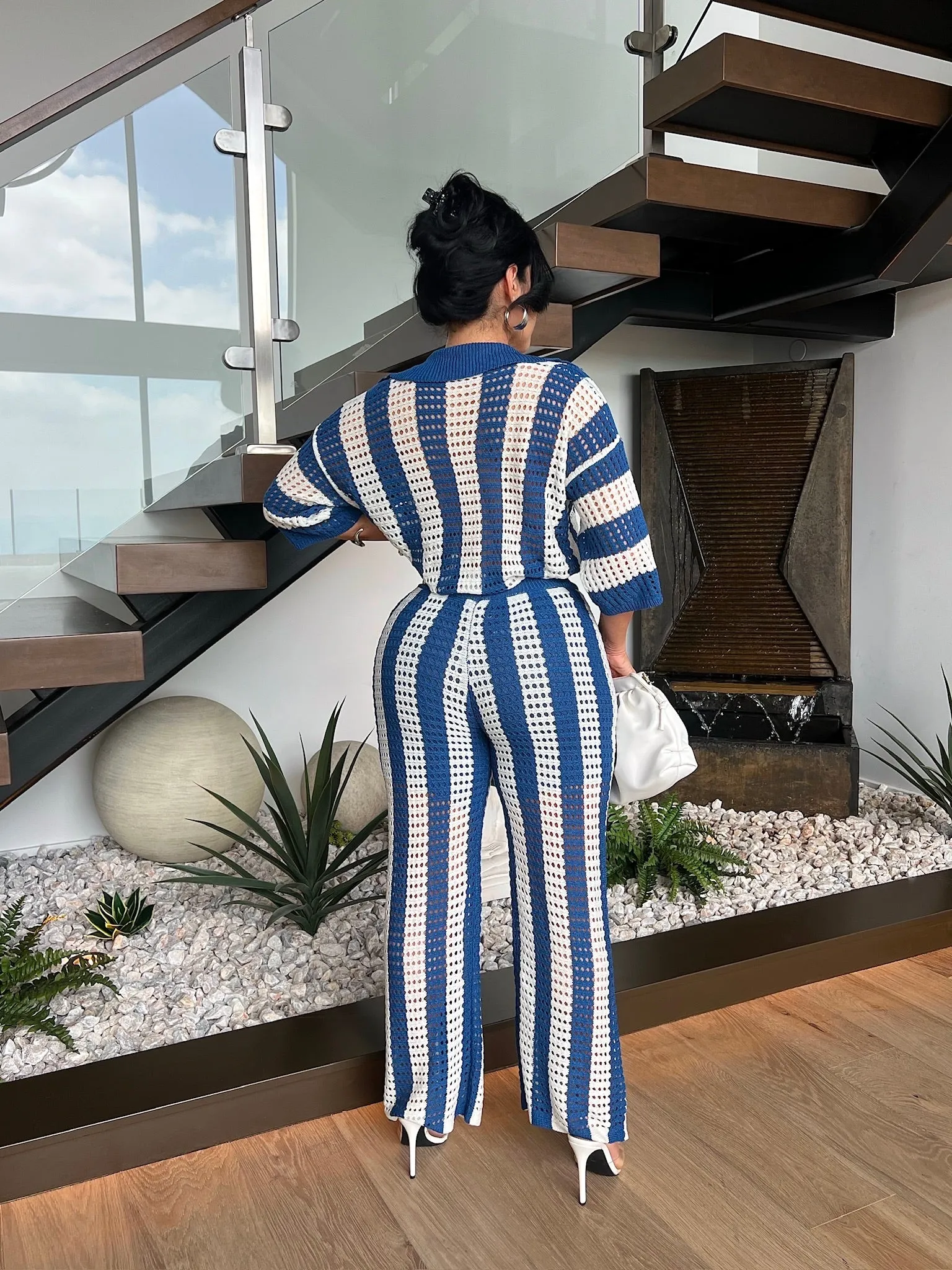 Good Summer Knit  Pant Set Blue