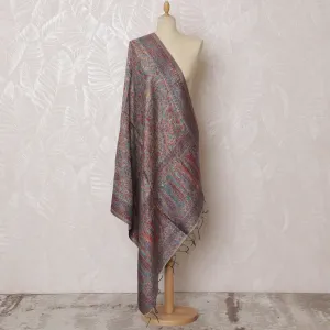 Gray and Blue Paisley Silk Jacquard Dupatta with Fringed Edges – 235 X 95 Cms, India-D20302
