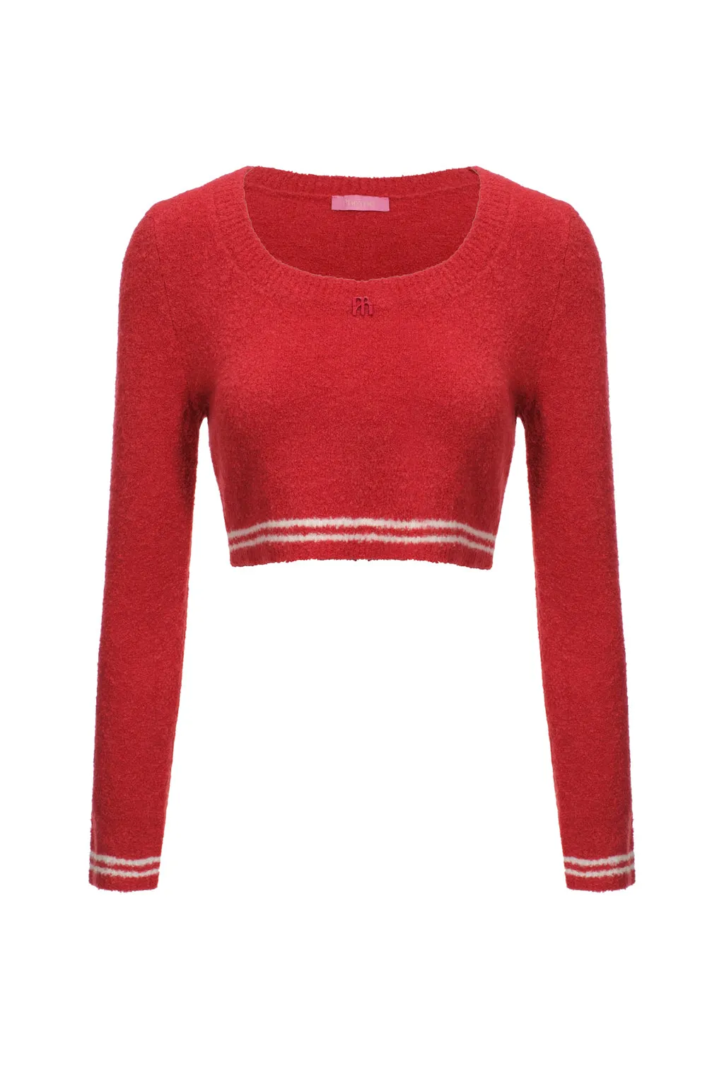 Haut raccourci en maille bouclette - cerise