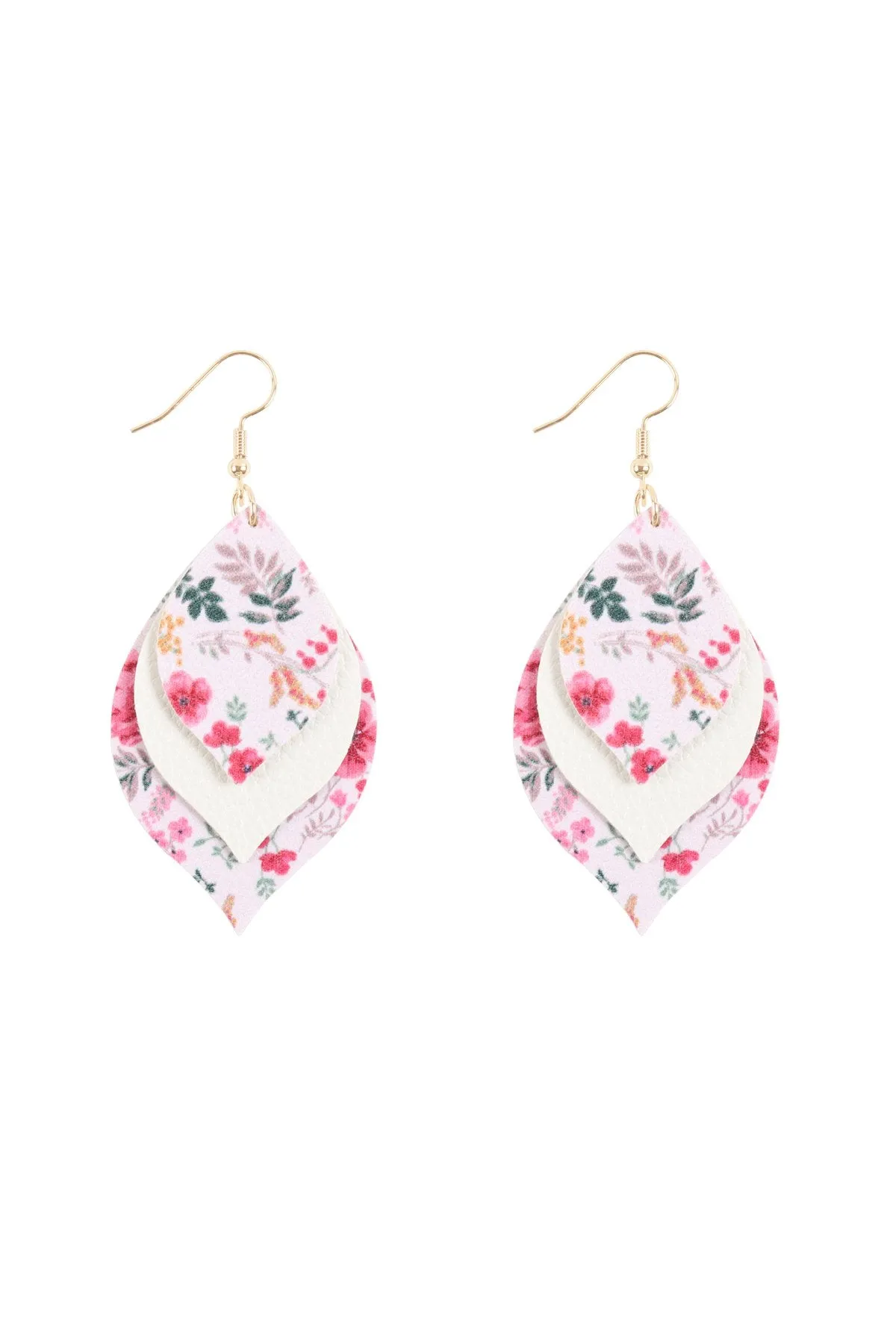 Hde3221 - Floral Leather Marquise Drop Earrings