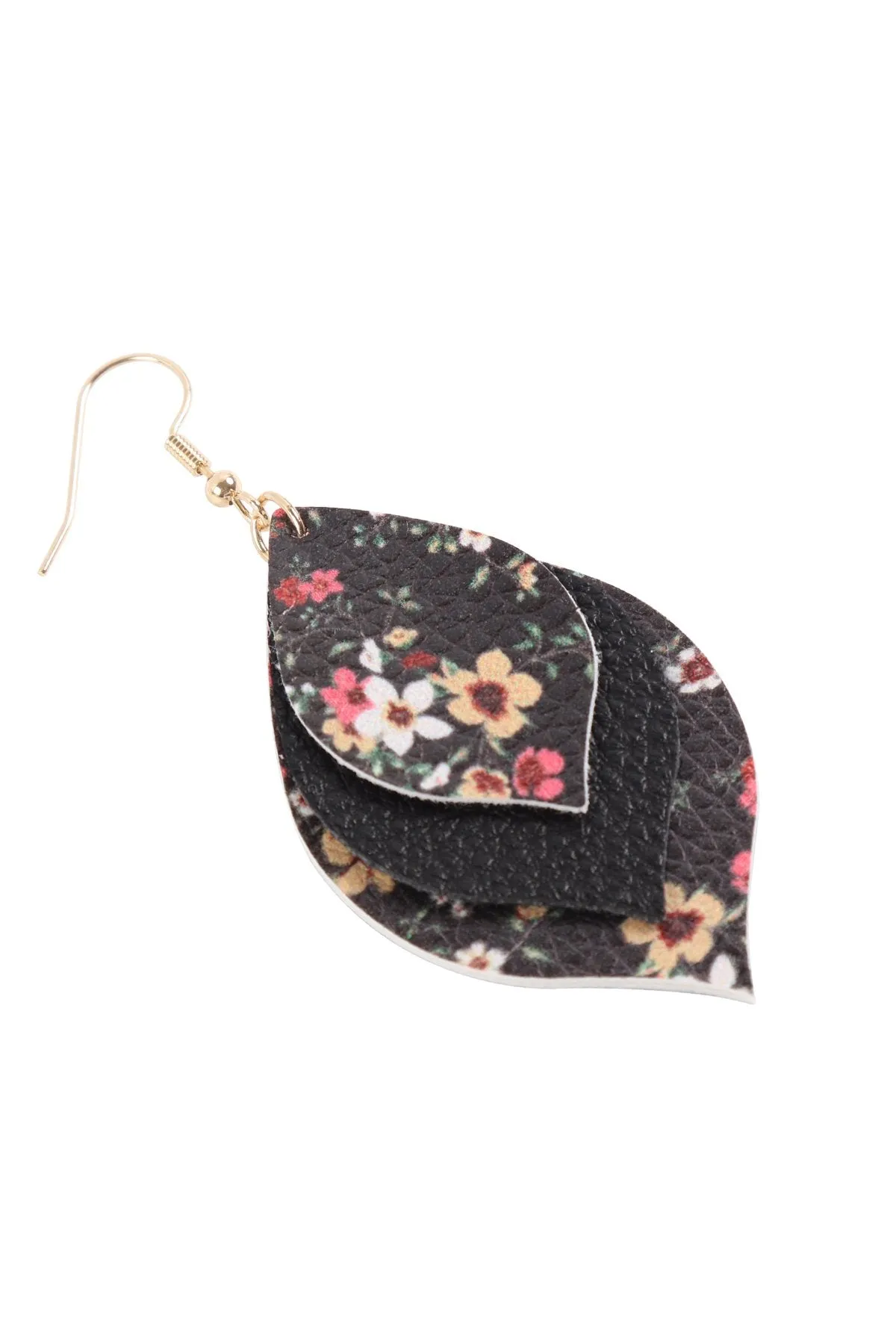 Hde3221 - Floral Leather Marquise Drop Earrings