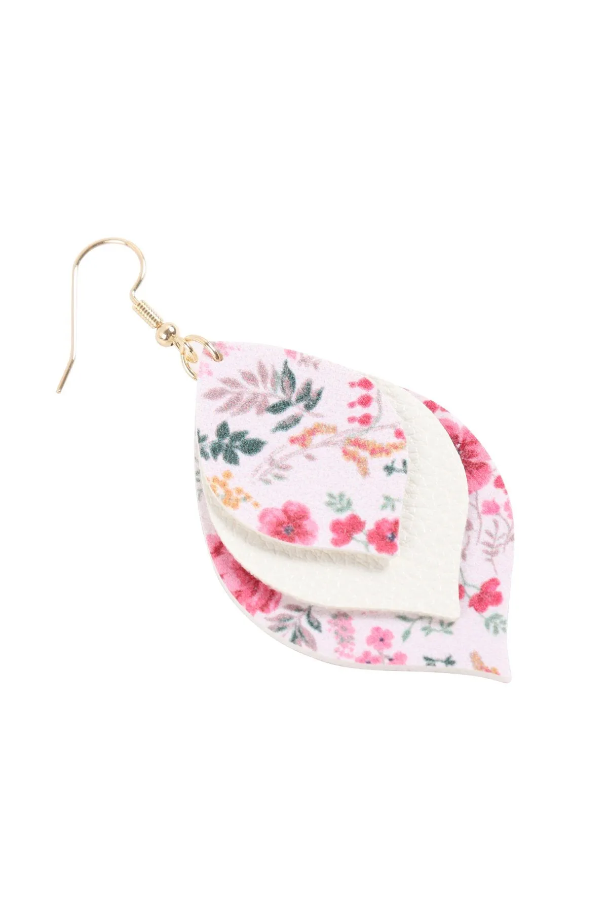 Hde3221 - Floral Leather Marquise Drop Earrings