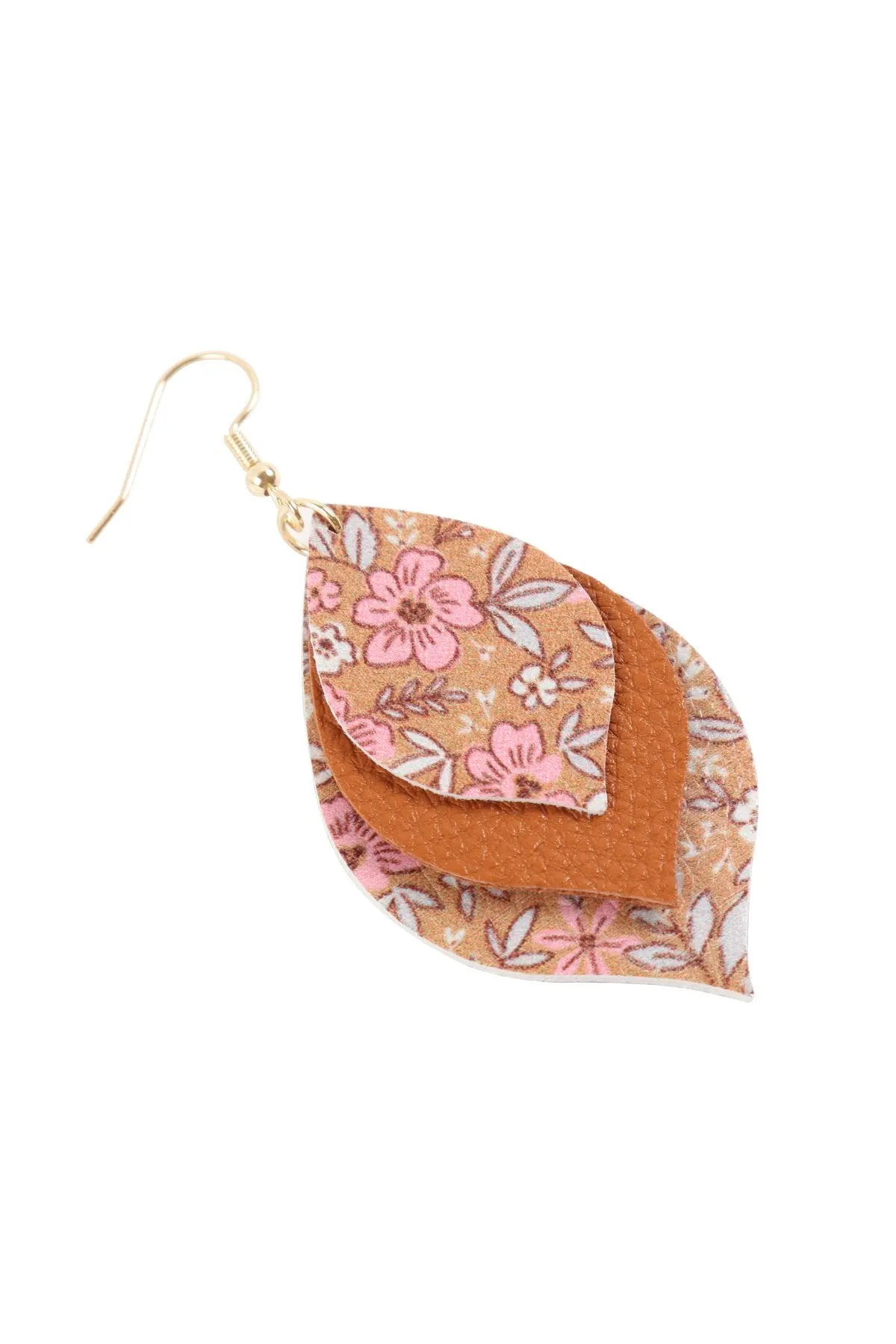 Hde3221 - Floral Leather Marquise Drop Earrings