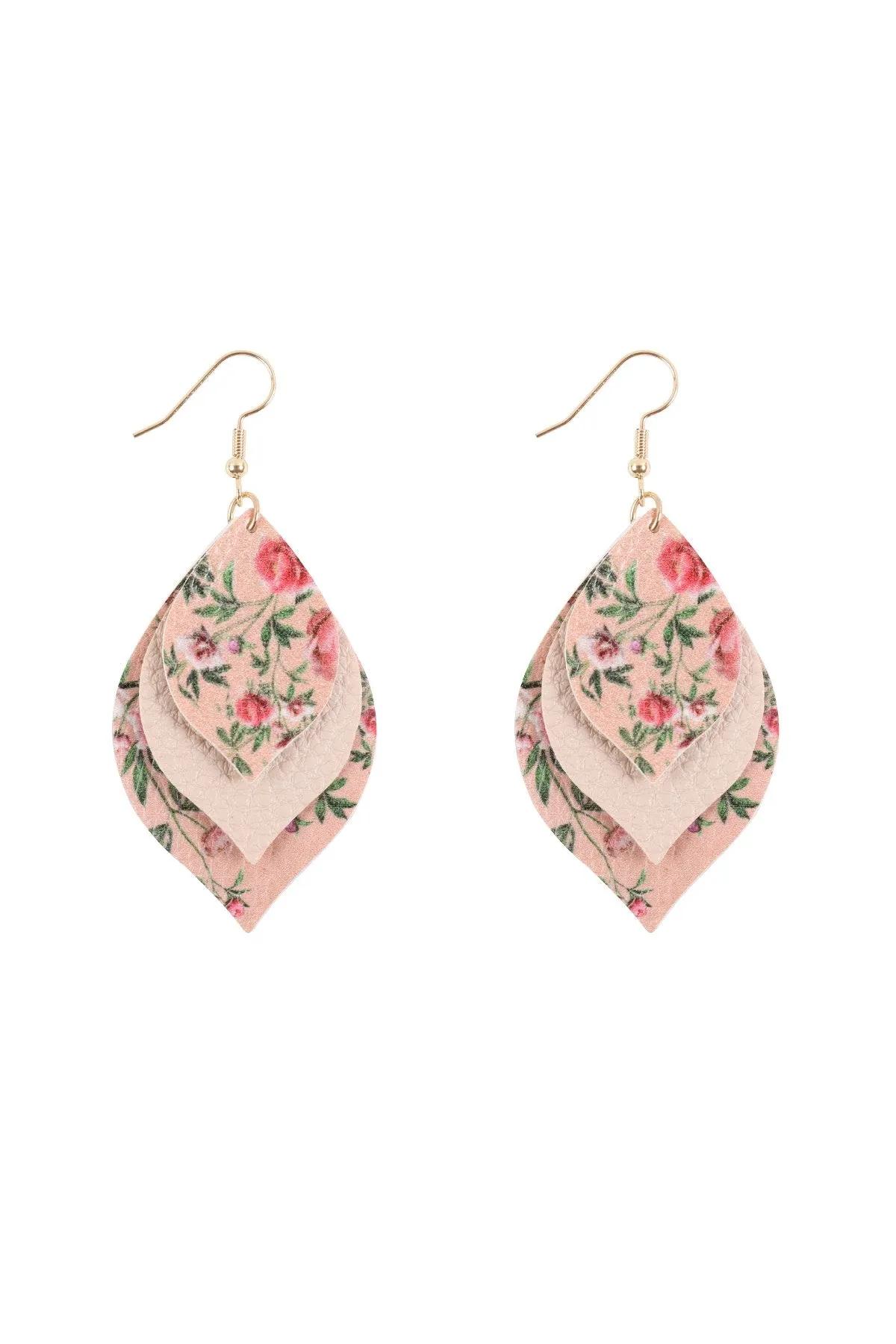 Hde3221 - Floral Leather Marquise Drop Earrings