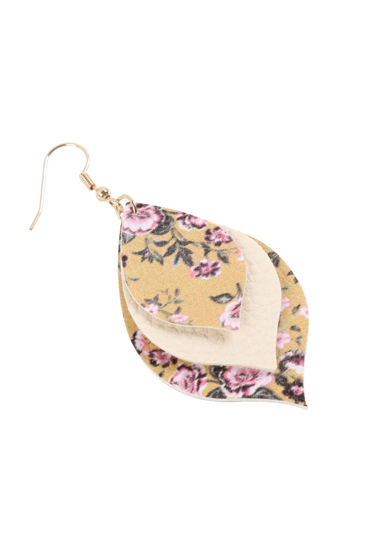 Hde3221 - Floral Leather Marquise Drop Earrings