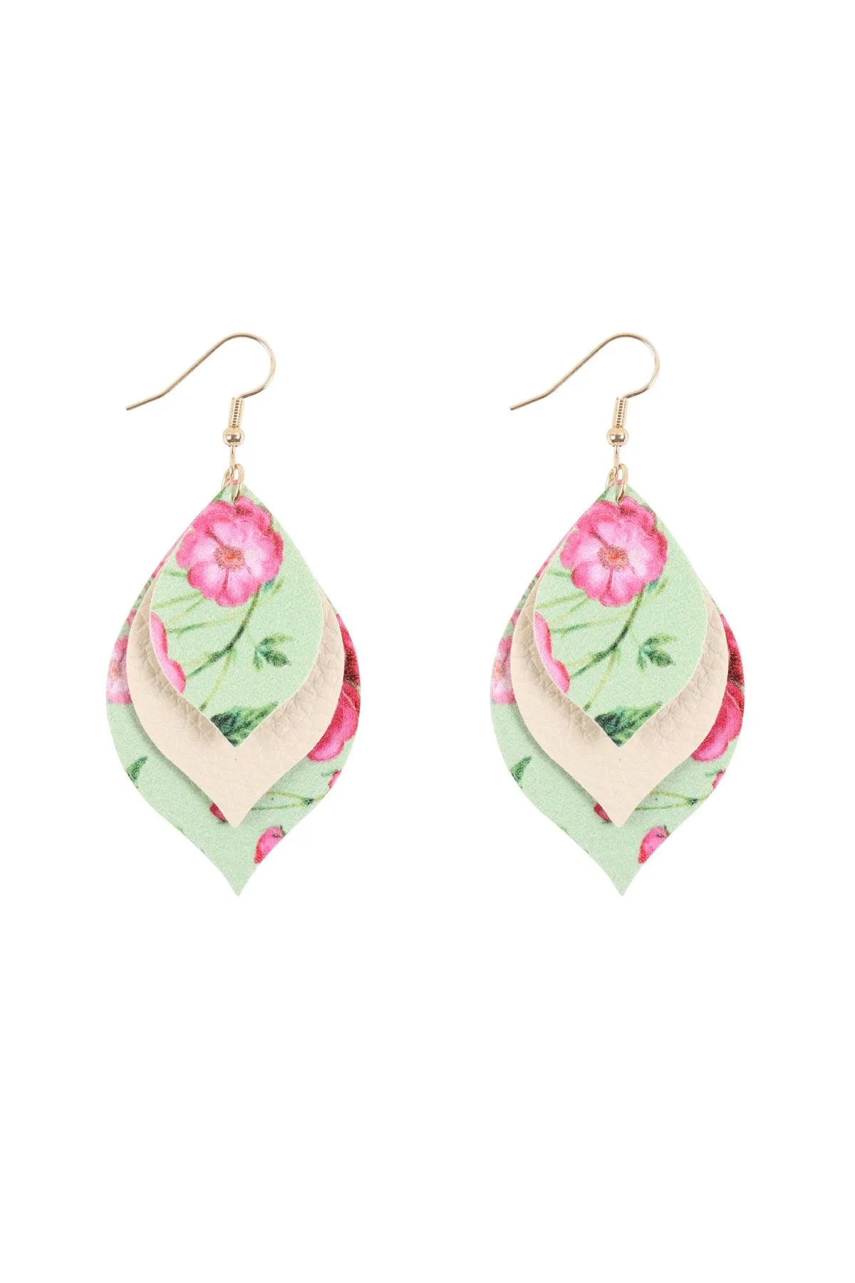 Hde3221 - Floral Leather Marquise Drop Earrings