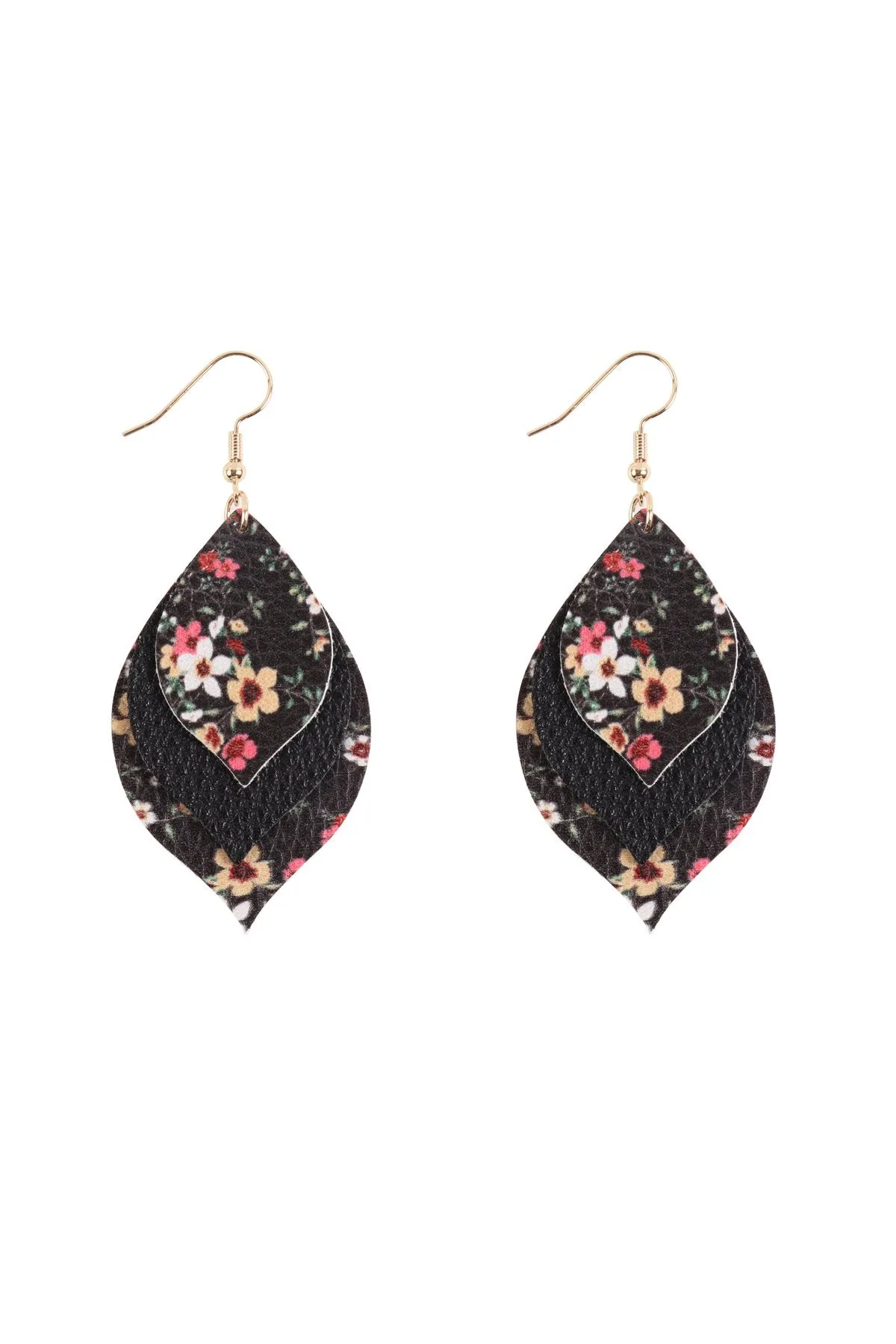 Hde3221 - Floral Leather Marquise Drop Earrings