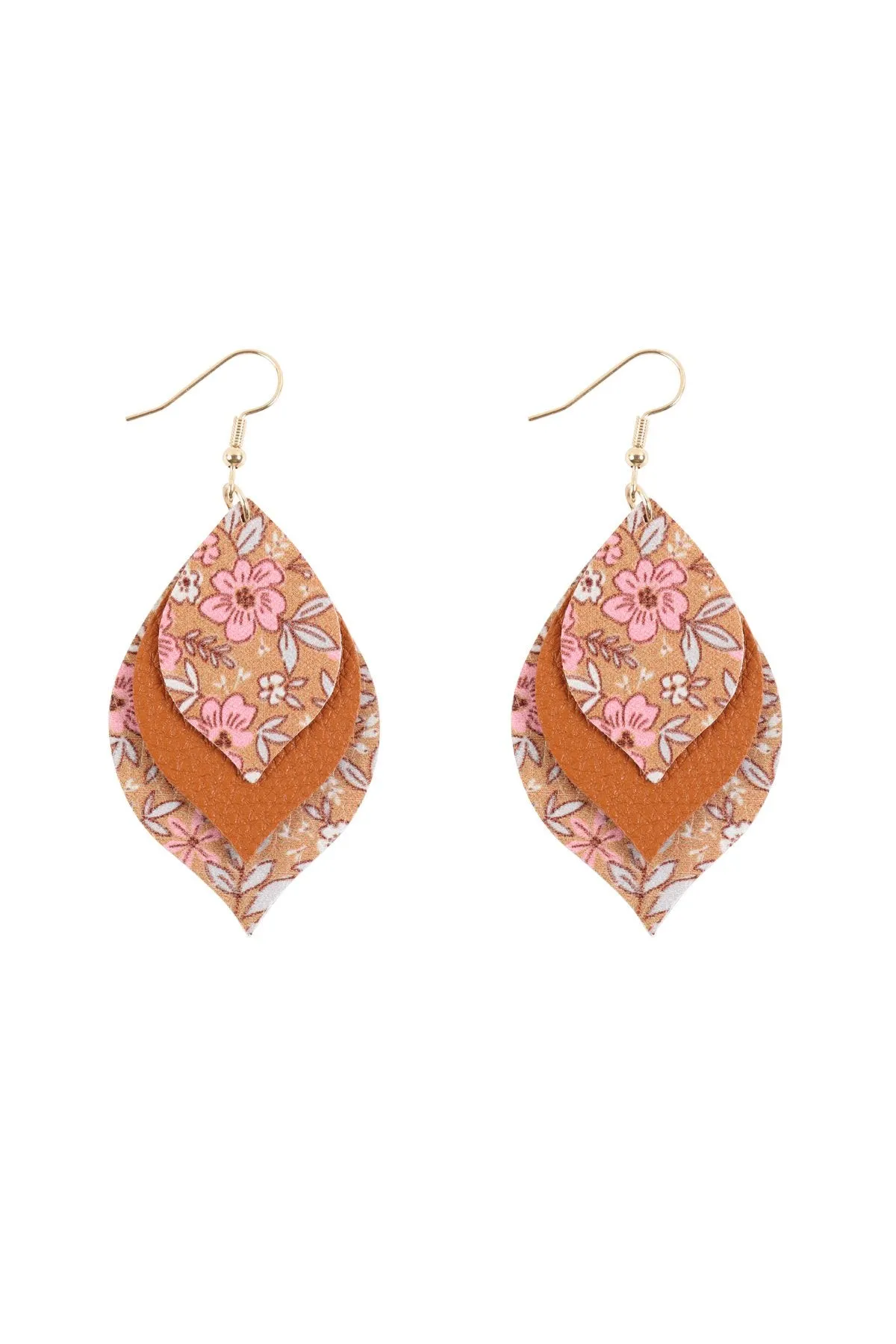 Hde3221 - Floral Leather Marquise Drop Earrings