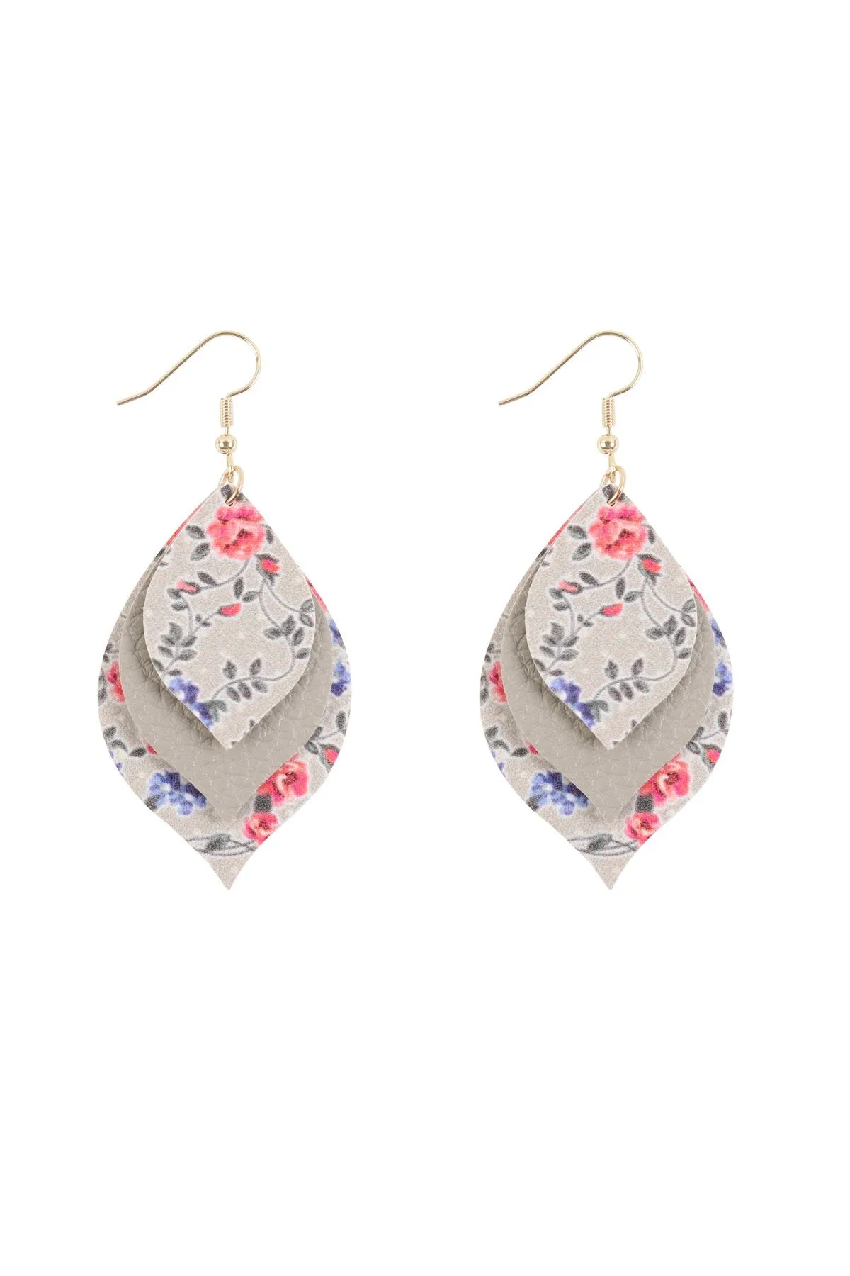 Hde3221 - Floral Leather Marquise Drop Earrings