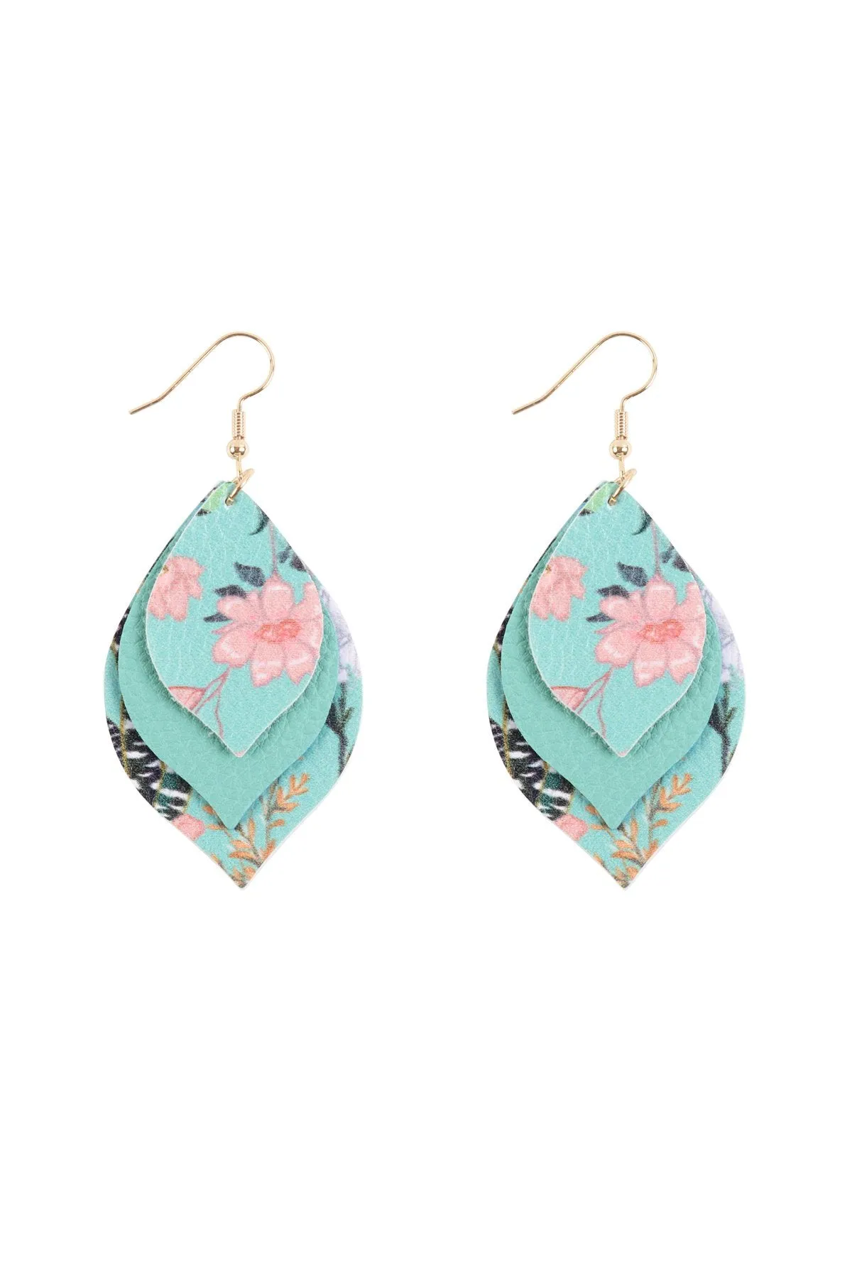 Hde3221 - Floral Leather Marquise Drop Earrings