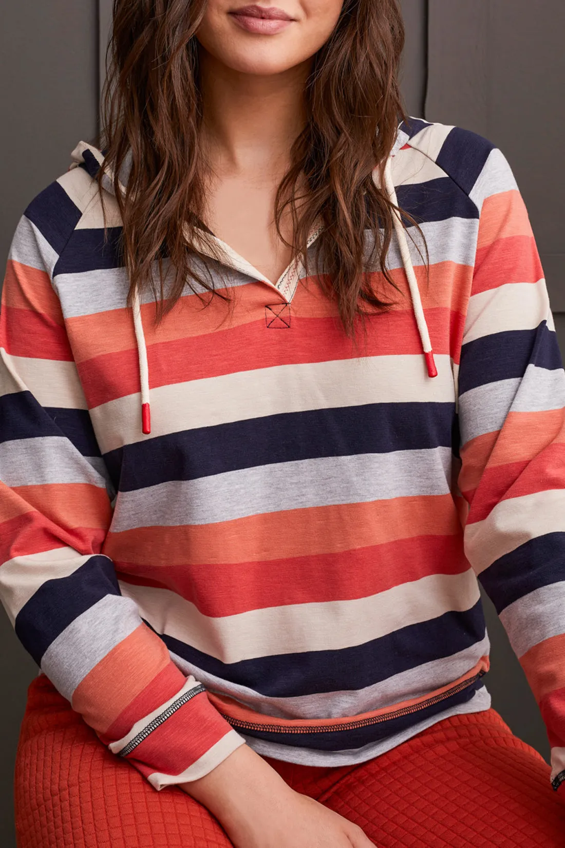 Hoody - Striped Slub Knit Raglan