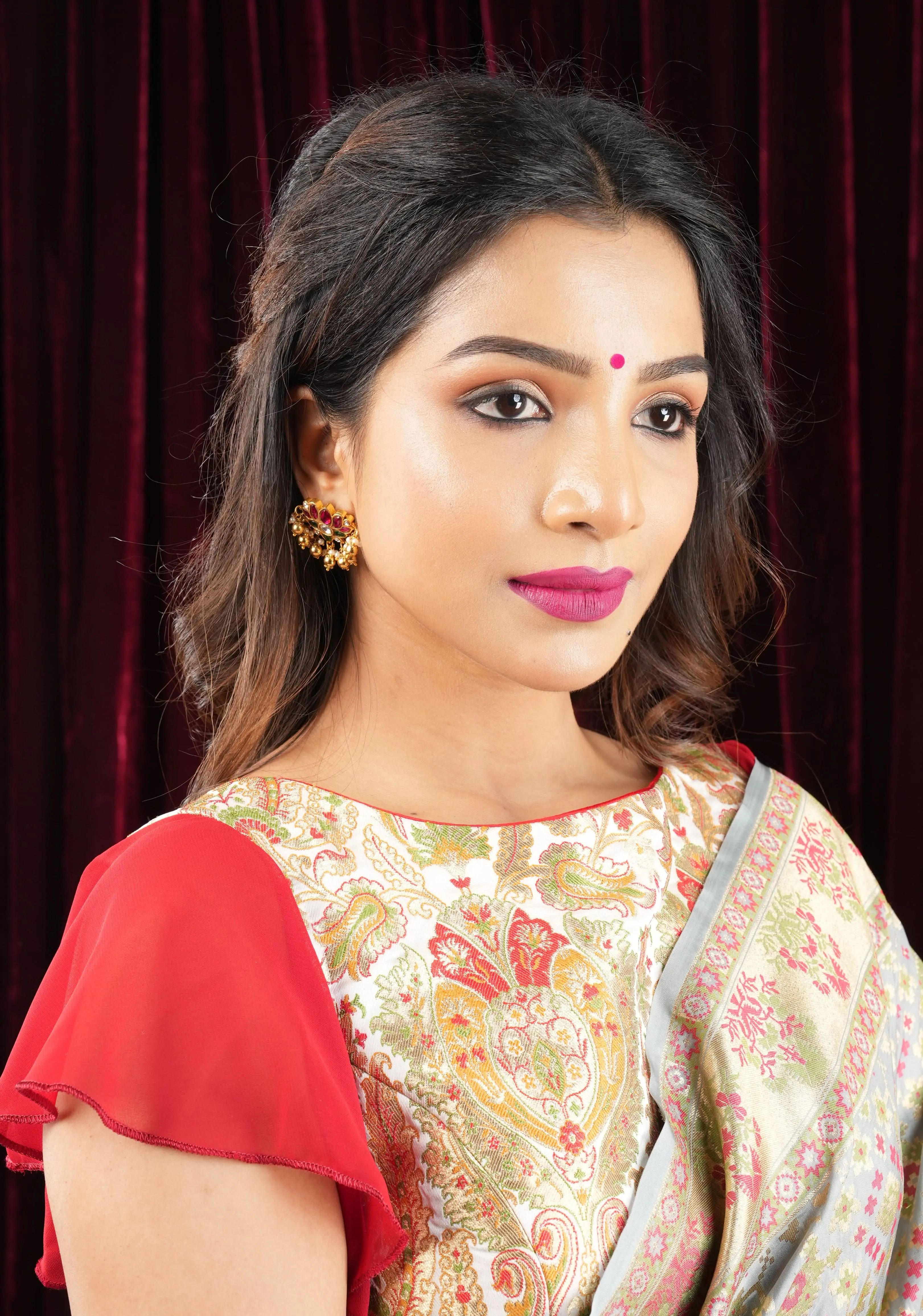 Jadau Blooming Lotus Earrings with Kundan stones and dangling beads | Shobitam Jewelry