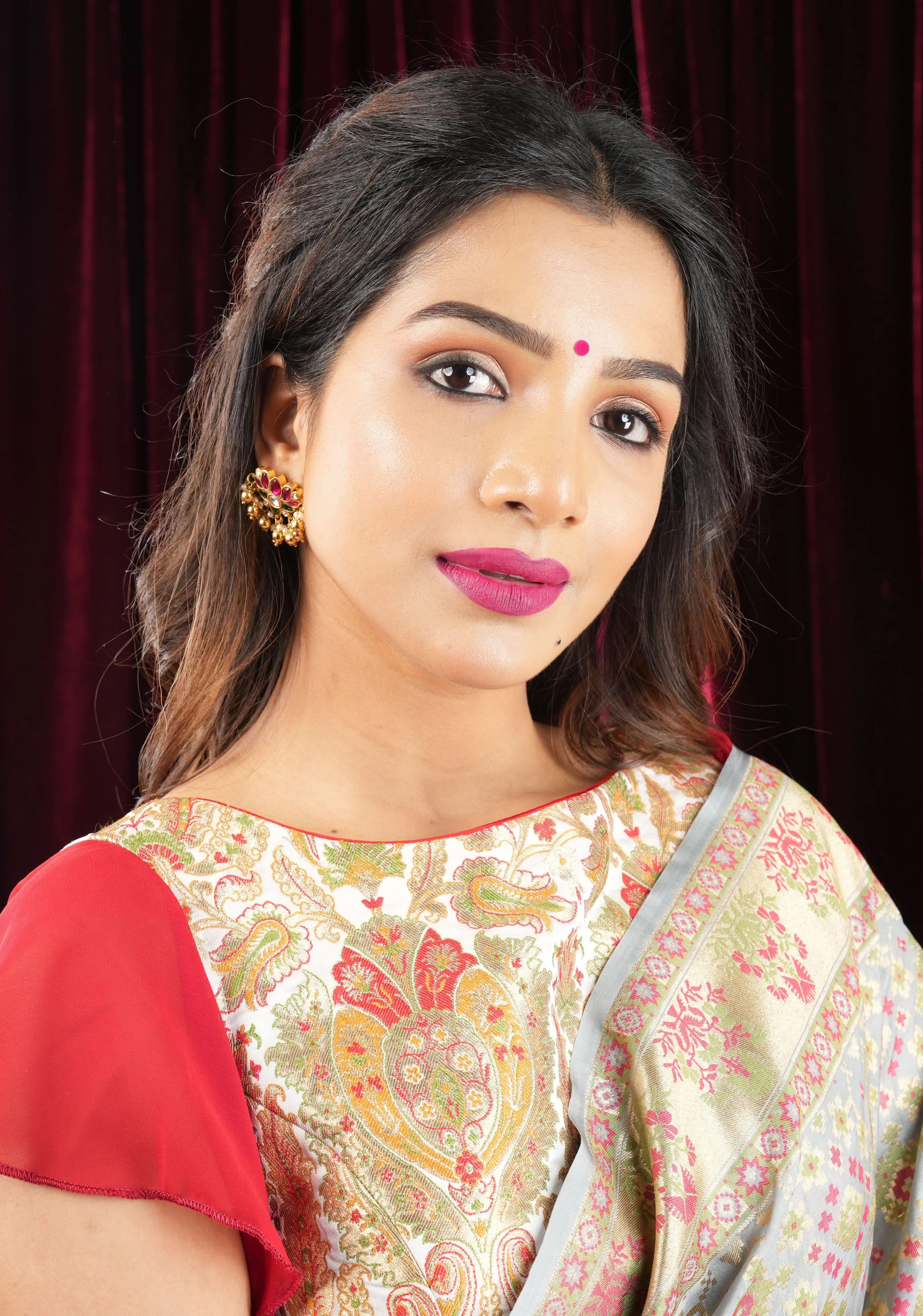 Jadau Blooming Lotus Earrings with Kundan stones and dangling beads | Shobitam Jewelry