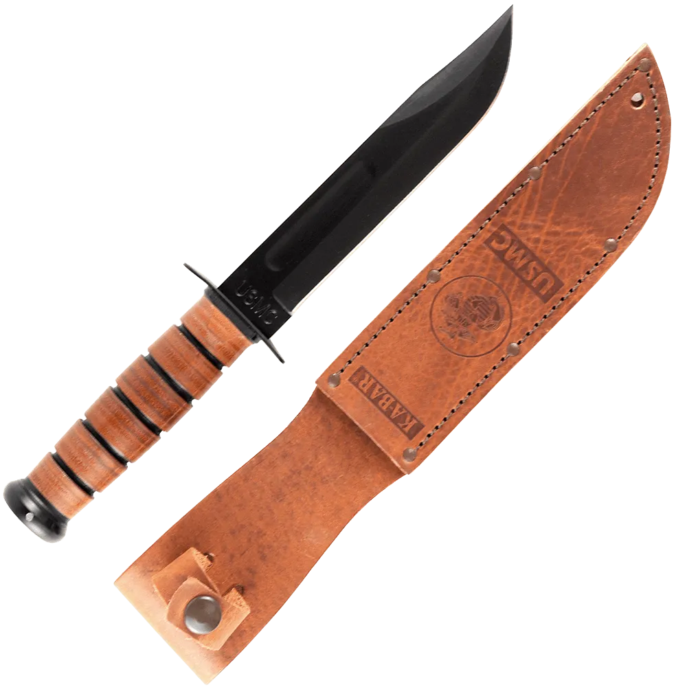 Ka Bar Usmc 7 Tactical Knife With Brown Leather Sheath