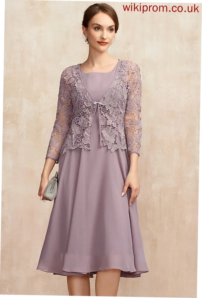 Knee-Length A-Line Neckline of Mother of the Bride Dresses Chiffon Bride Dress the Patience Square Mother