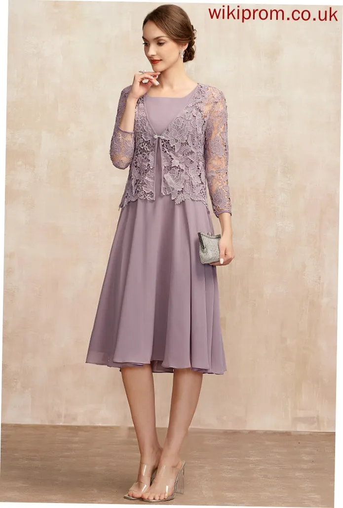 Knee-Length A-Line Neckline of Mother of the Bride Dresses Chiffon Bride Dress the Patience Square Mother