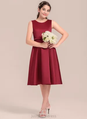 Knee-Length Junior Bridesmaid Dresses Satin Diana A-Line Bow(s) Scoop With Neck Lace