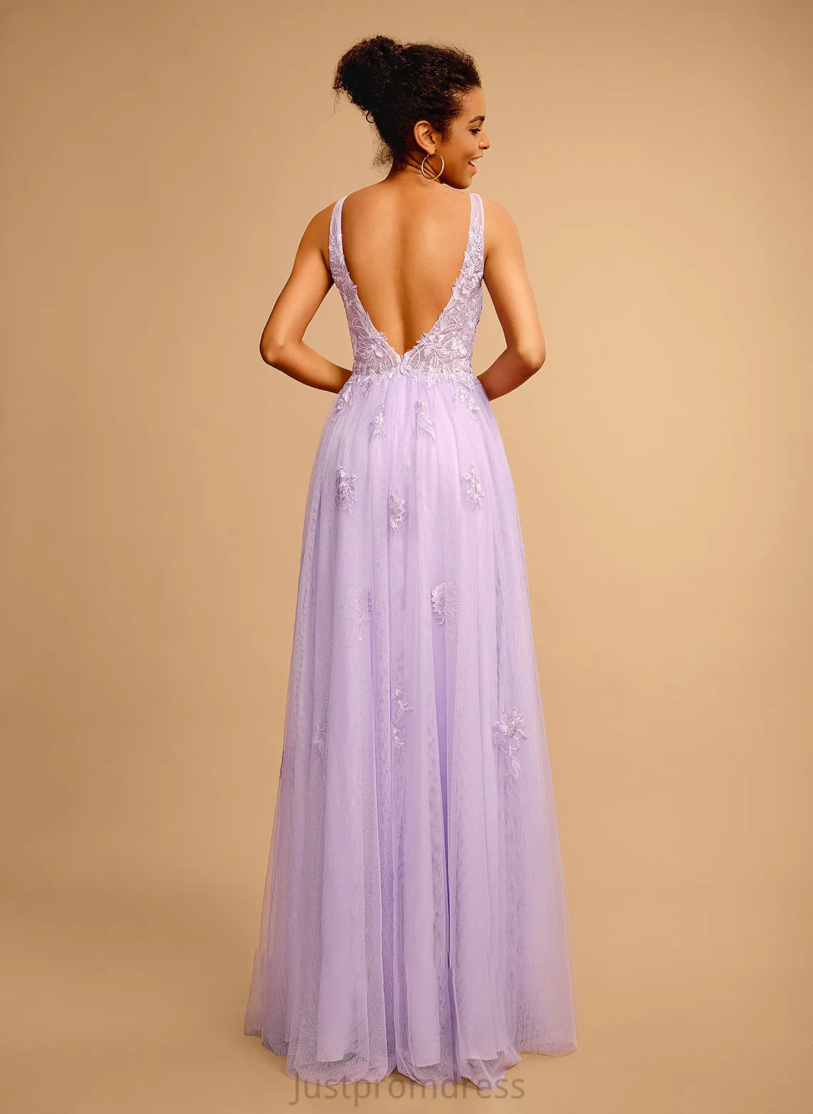Lace With Ball-Gown/Princess Tulle Floor-Length Prom Dresses Dixie V-neck